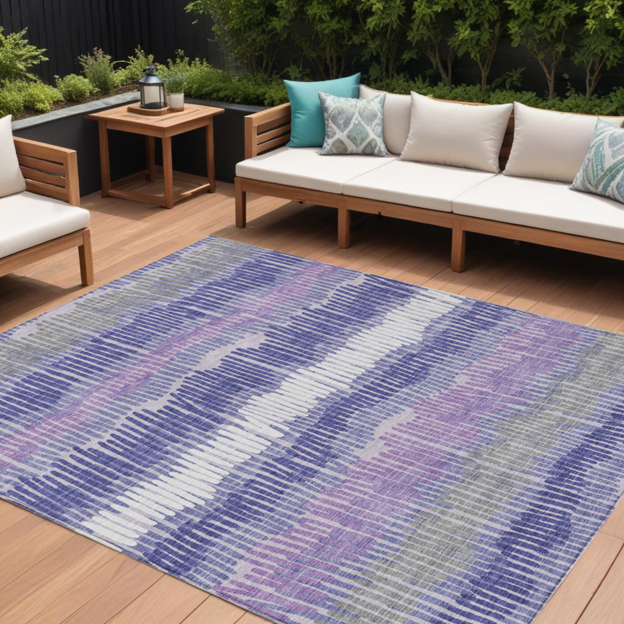 10' X 14' Purple And Gray Striped Washable Indoor Outdoor Area Rug - 1 - Sports & Outdoor