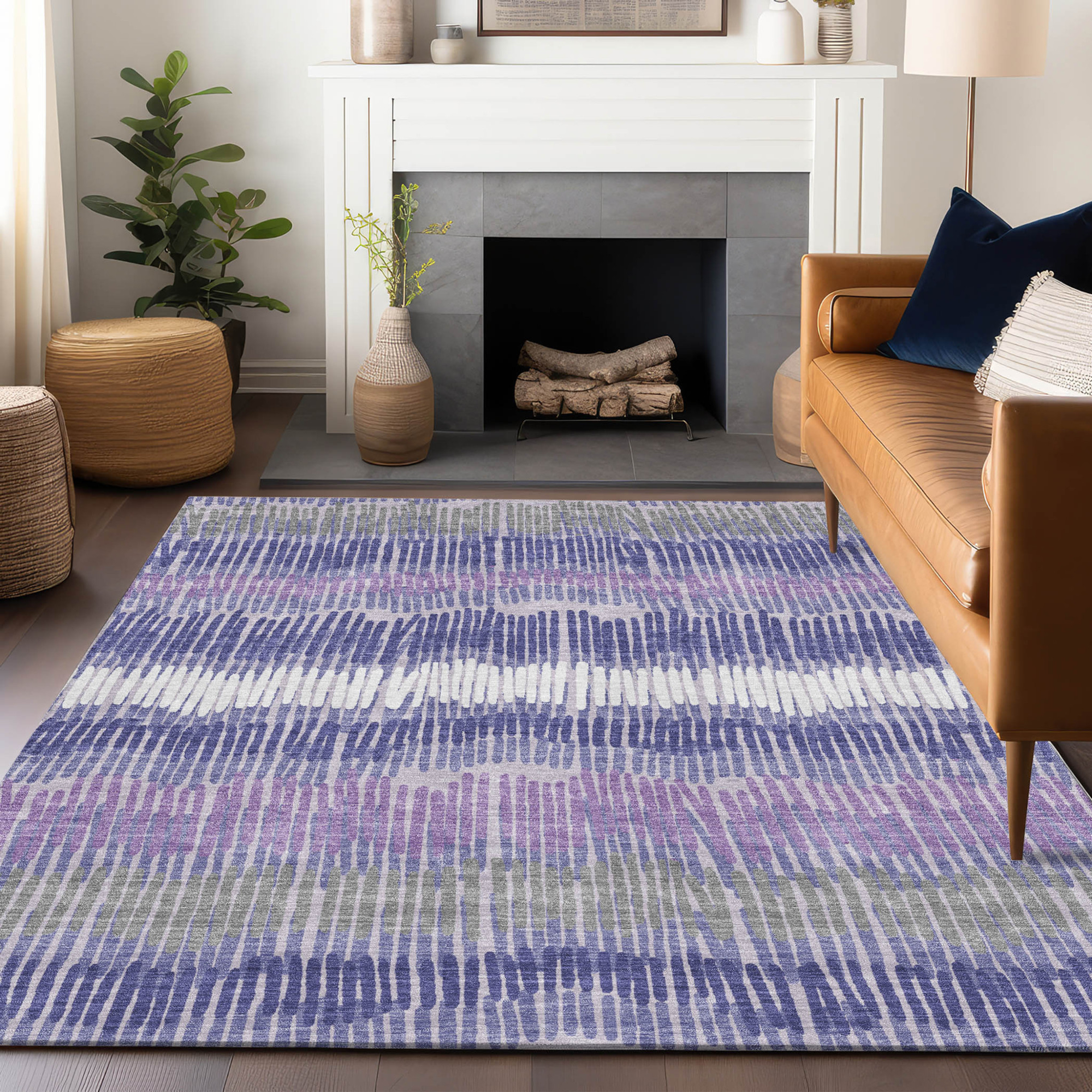 10' X 14' Purple And Gray Striped Washable Indoor Outdoor Area Rug - 1 - Sports & Outdoor