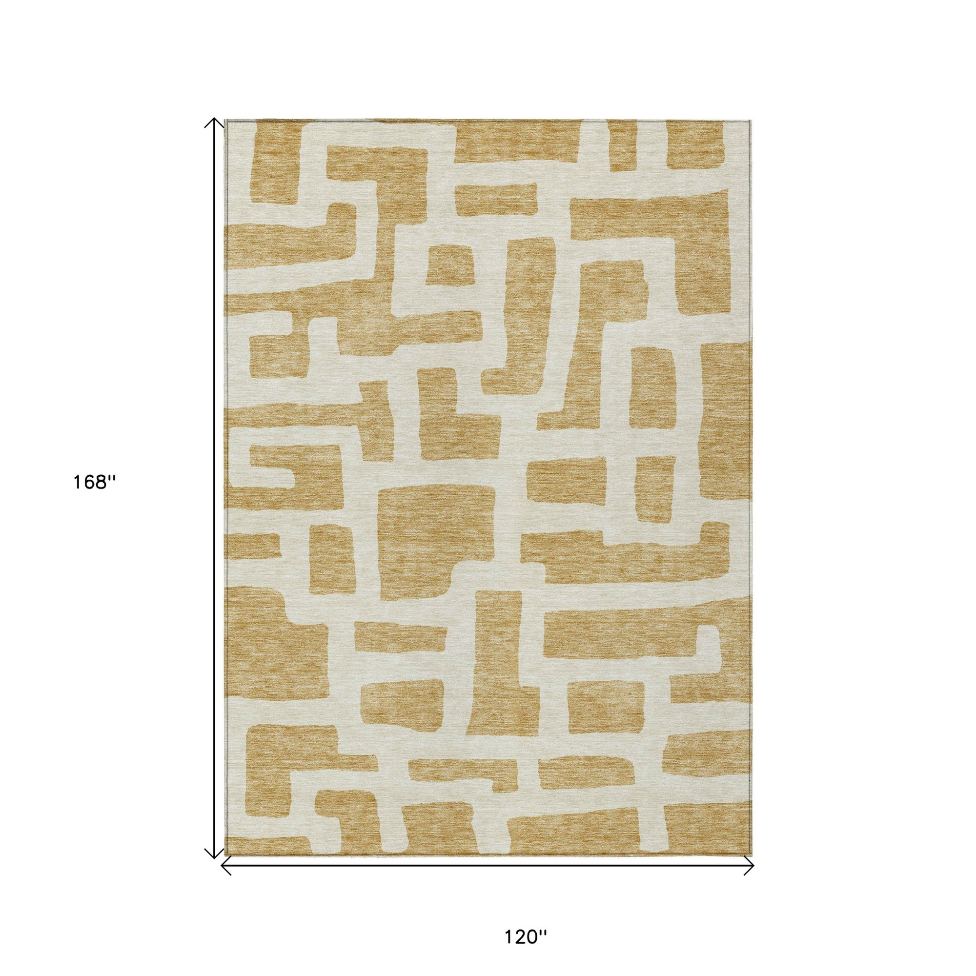 10' X 14' Gold And Ivory Abstract Washable Indoor Outdoor Area Rug - 1 - Sports & Outdoor