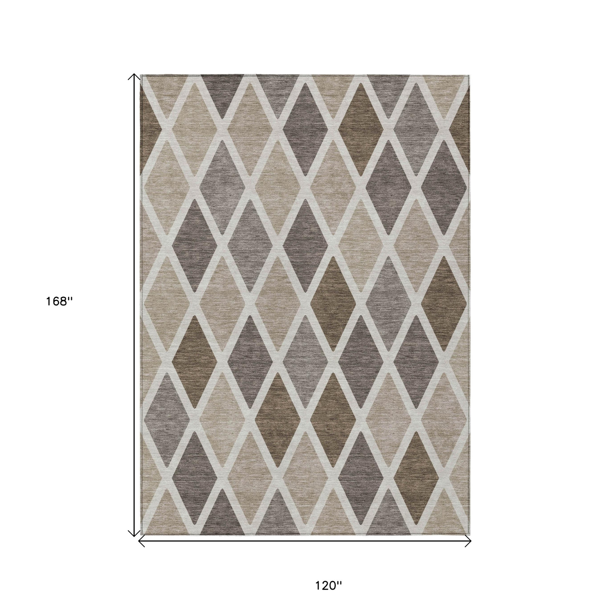 10' X 14' Beige Gray And Brown Geometric Washable Indoor Outdoor Area Rug - 1 - Sports & Outdoor