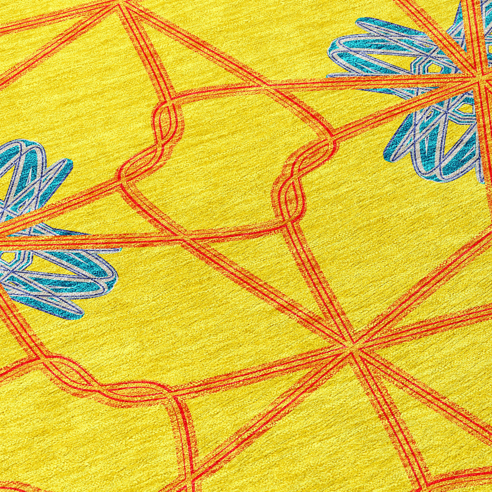 10' X 14' Yellow And Teal Blue Geometric Washable Indoor Outdoor Area Rug - 1 - Sports & Outdoor