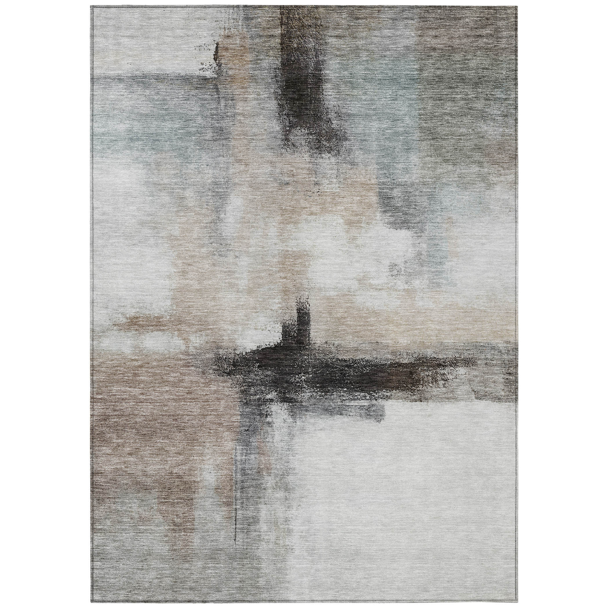 10' X 14' Brown Black And Gray Abstract Washable Indoor Outdoor Area Rug - 1 - Sports & Outdoor