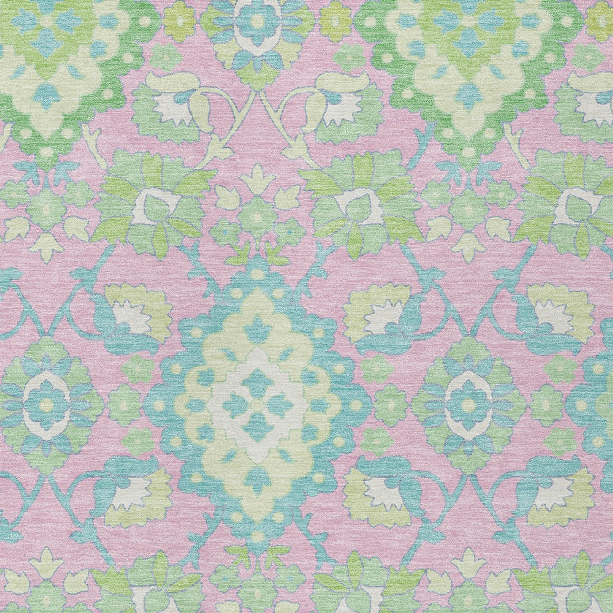 10' X 14' Pink Green And Blue Oriental Washable Indoor Outdoor Area Rug - 1 - Sports & Outdoor