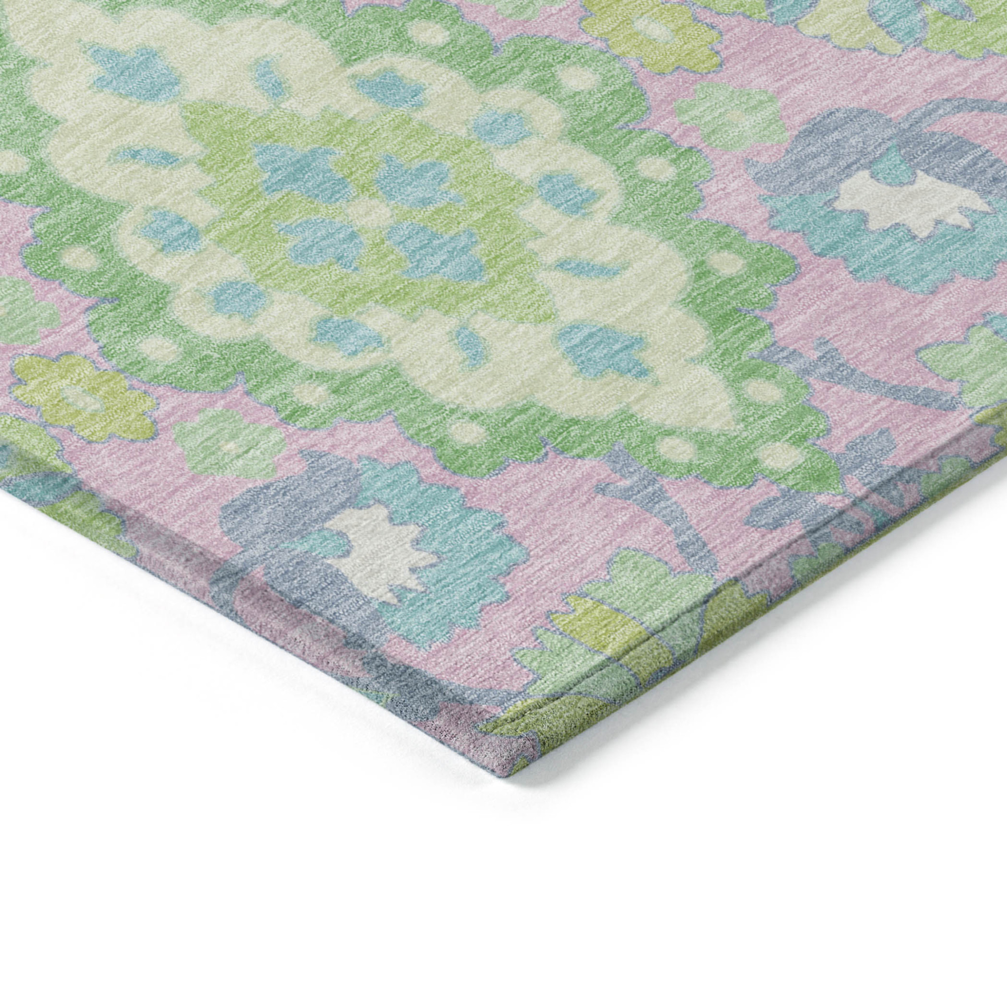 10' X 14' Pink Green And Blue Oriental Washable Indoor Outdoor Area Rug - 1 - Sports & Outdoor