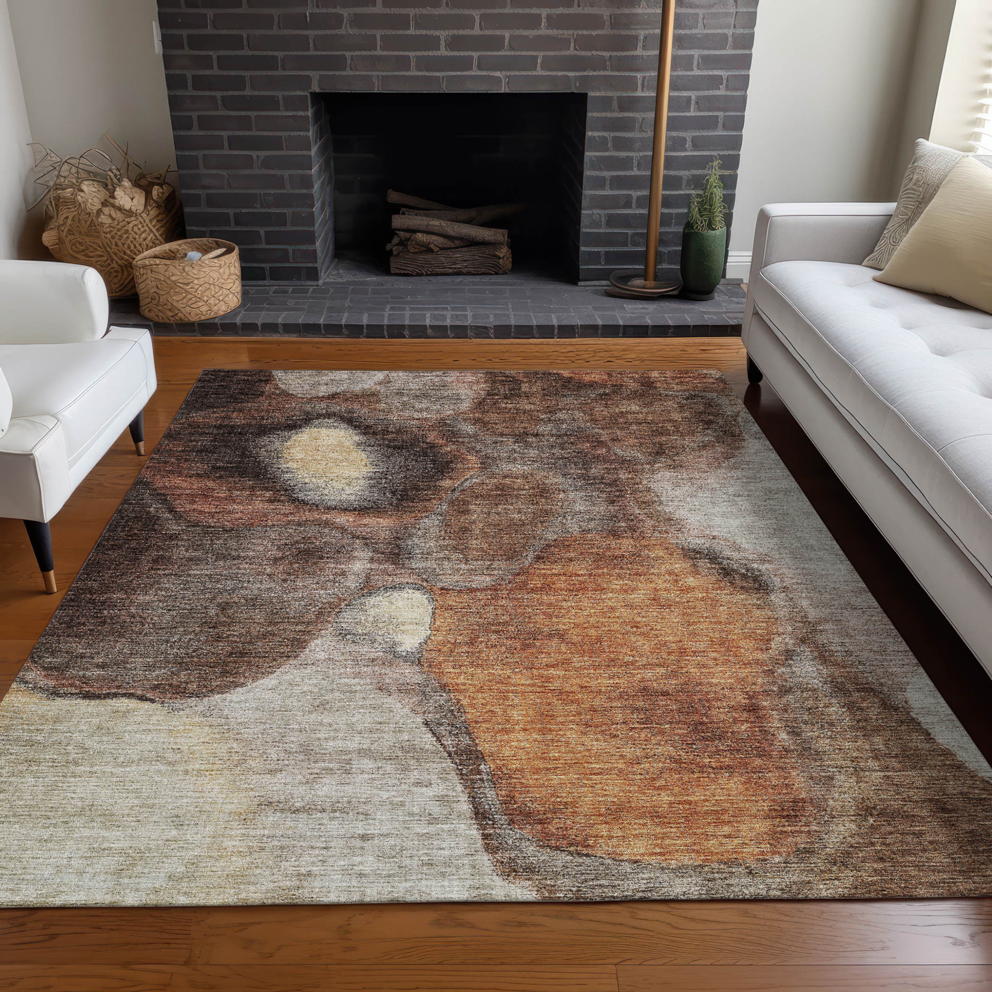 10' X 14' Coffee Copper And Beige Abstract Washable Indoor Outdoor Area Rug - 1 - Sports & Outdoor