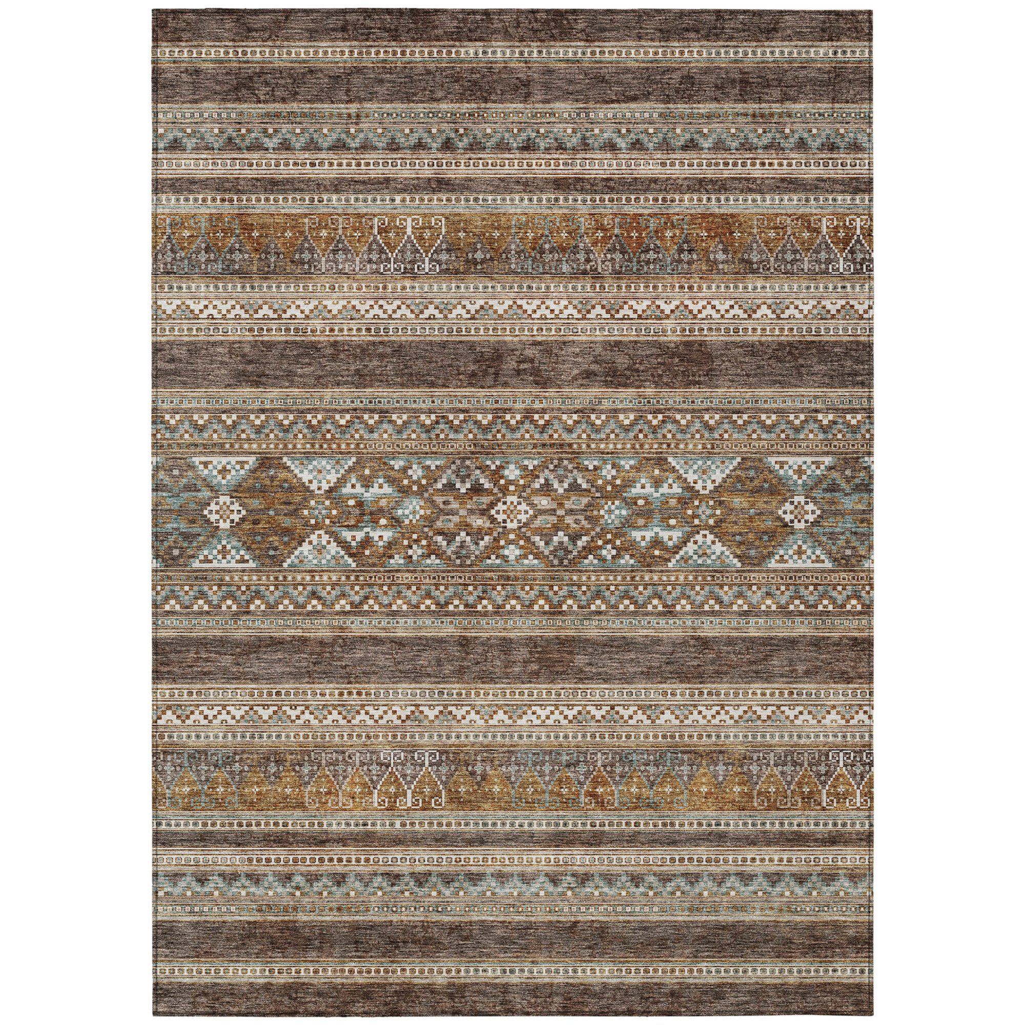 10' X 14' Chocolate And Gray Southwestern Washable Indoor Outdoor Area Rug - 1 - Sports & Outdoor