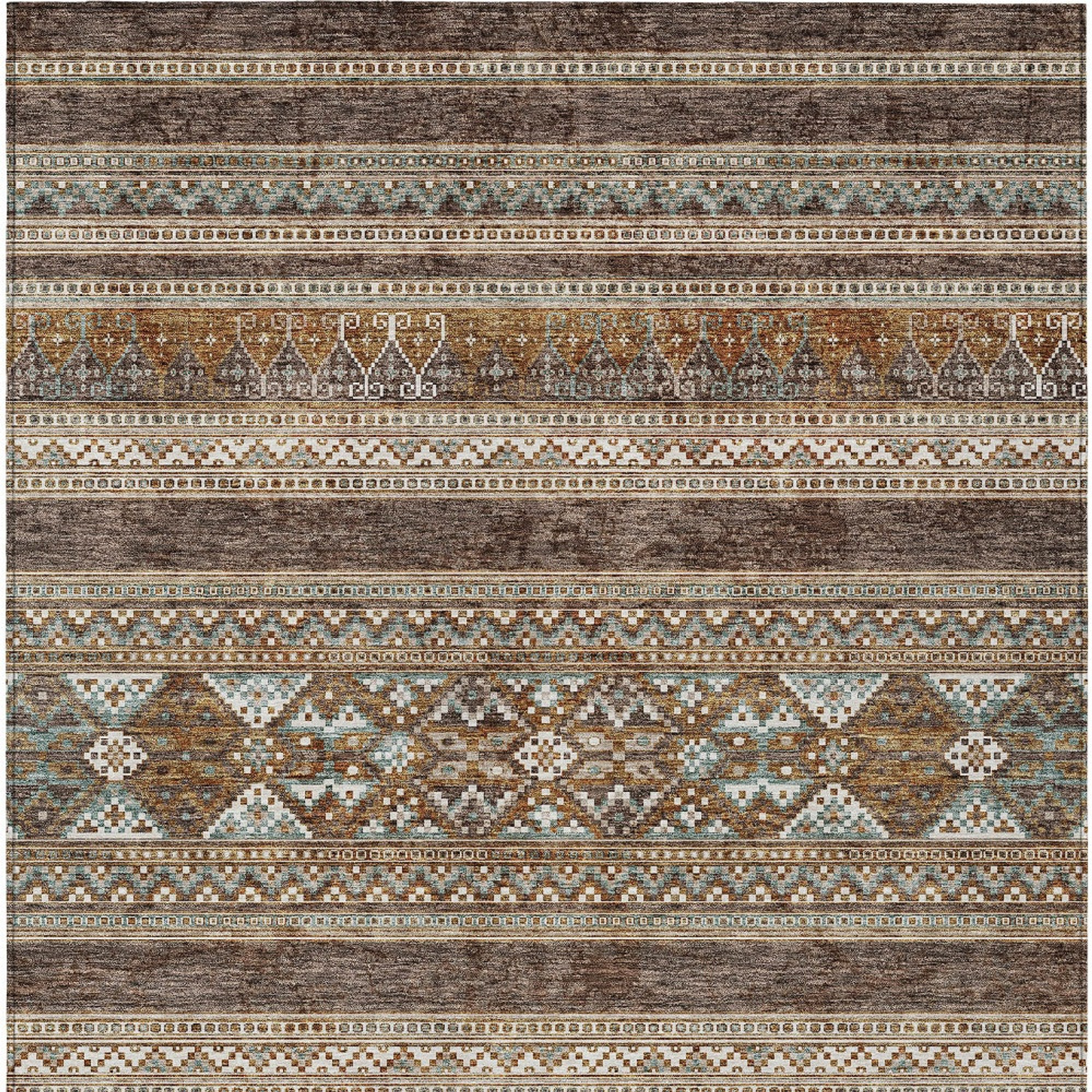 10' X 14' Chocolate And Gray Southwestern Washable Indoor Outdoor Area Rug - 1 - Sports & Outdoor