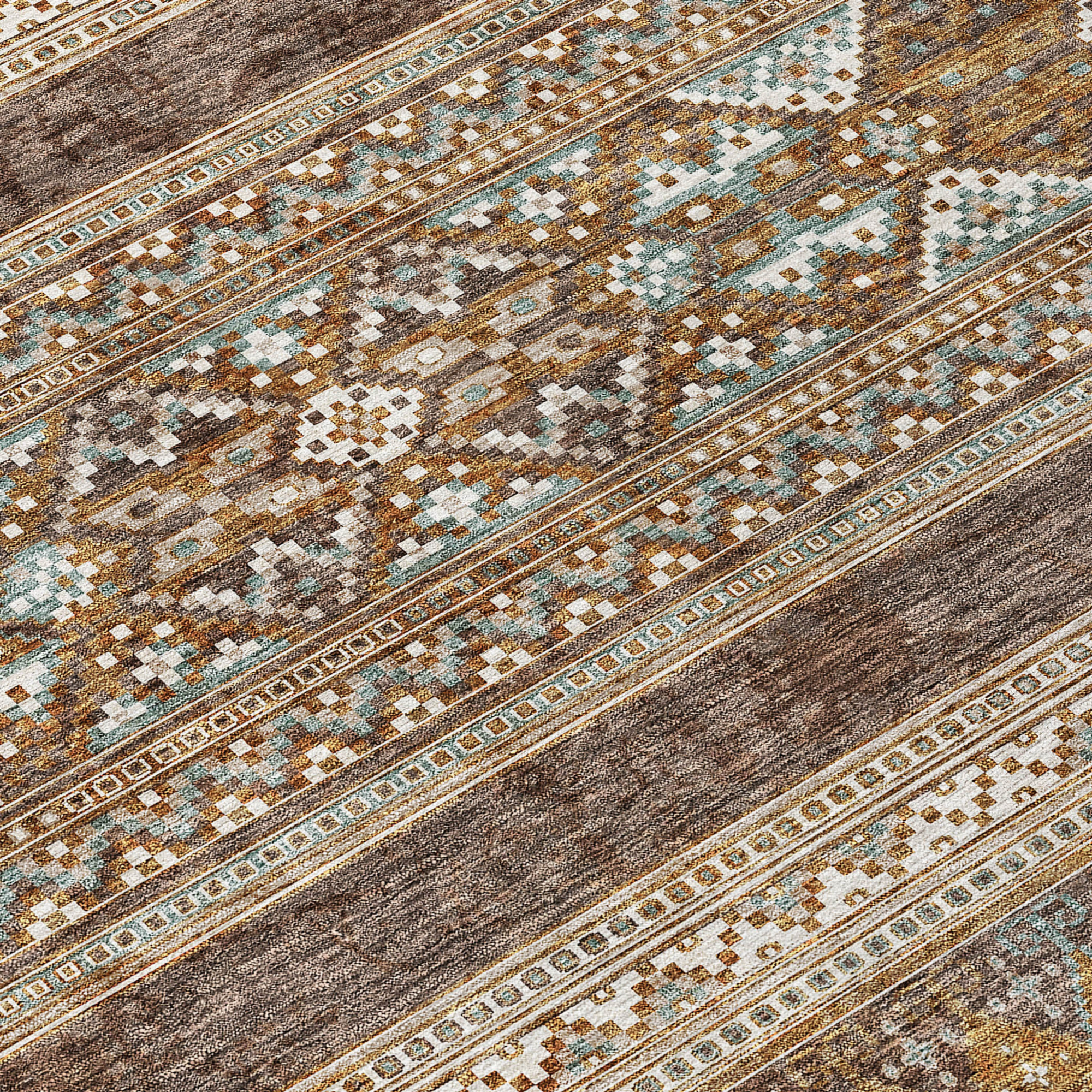 10' X 14' Chocolate And Gray Southwestern Washable Indoor Outdoor Area Rug - 1 - Sports & Outdoor