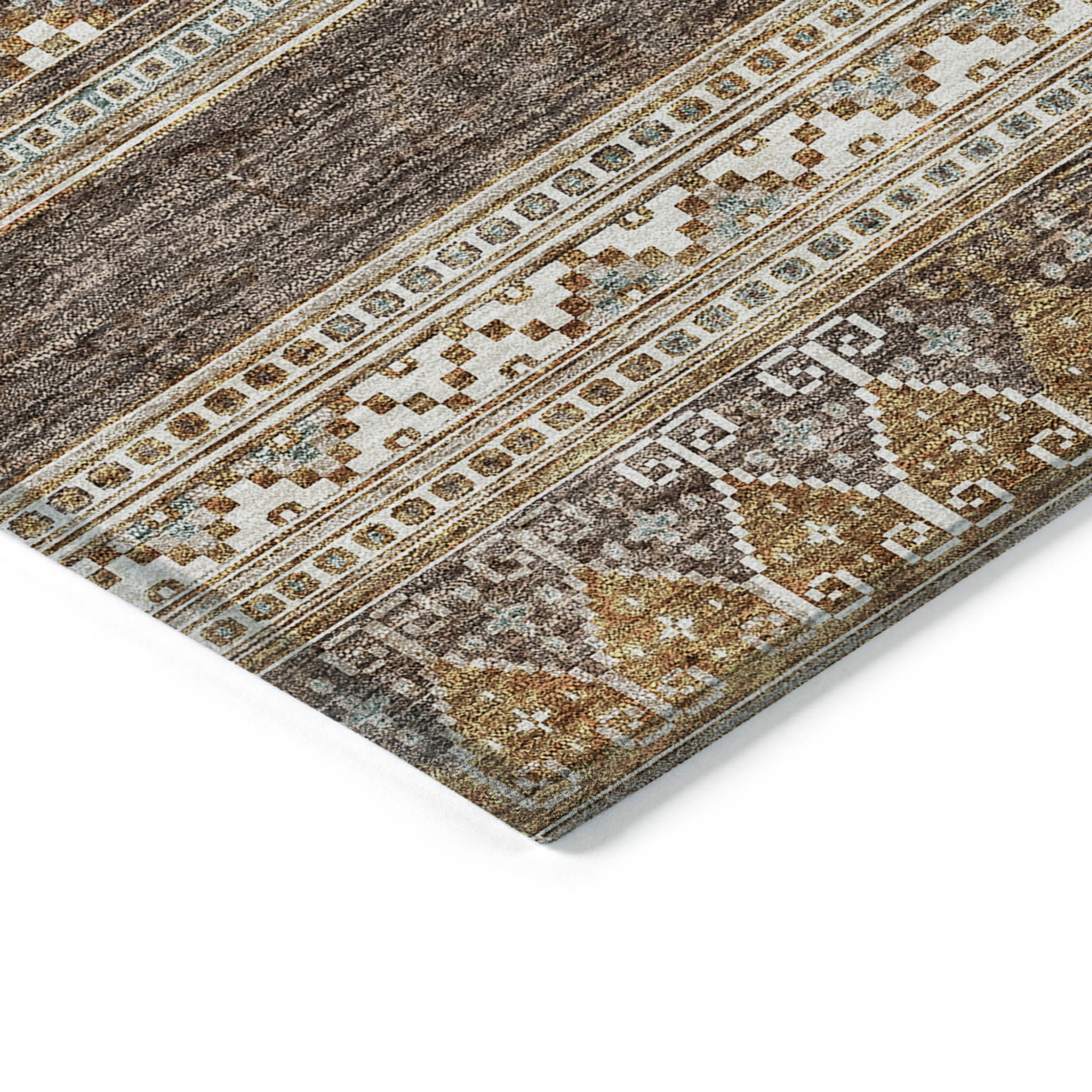 10' X 14' Chocolate And Gray Southwestern Washable Indoor Outdoor Area Rug - 1 - Sports & Outdoor