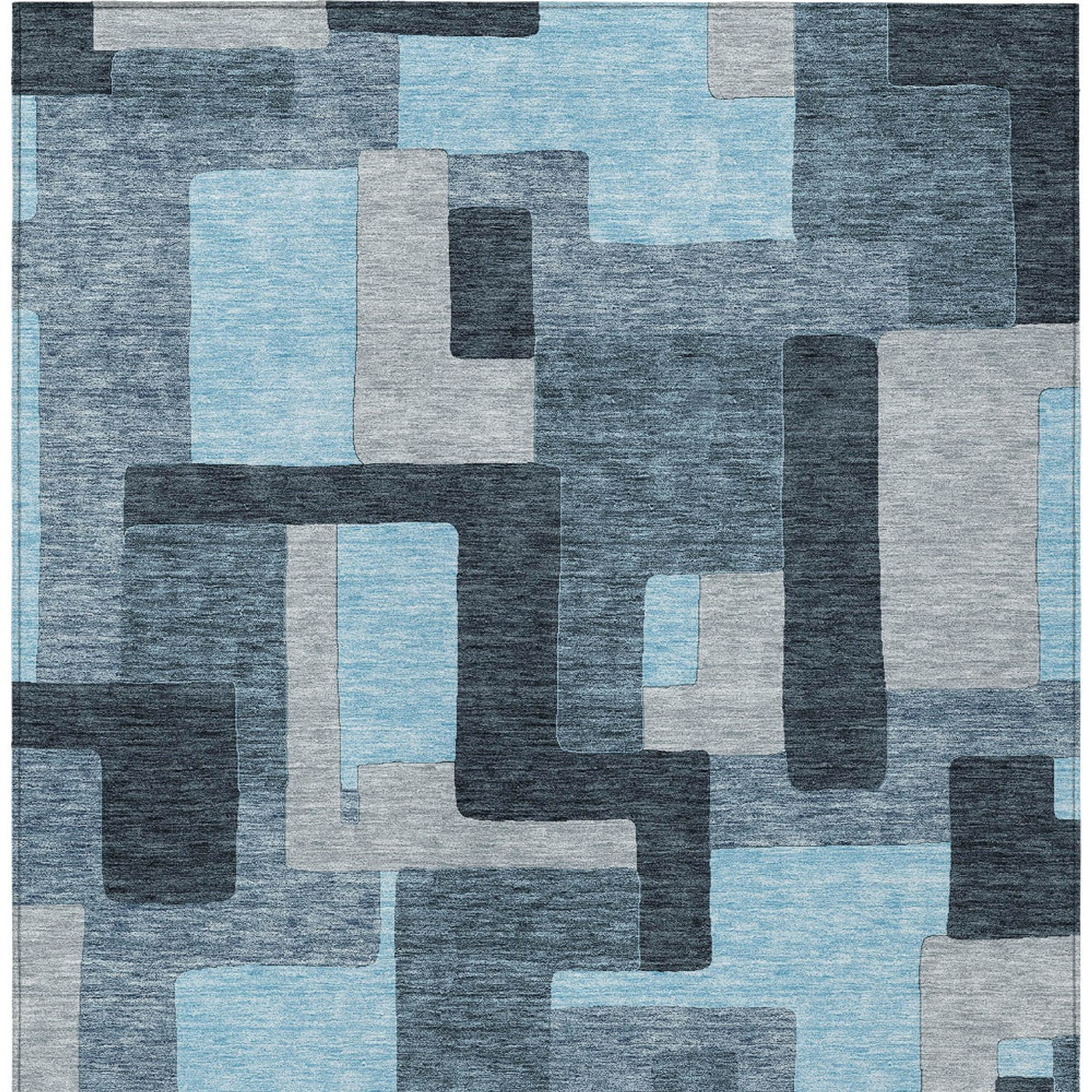 10' X 14' Sky Blue Denim Blue And Gray Geometric Washable Indoor Outdoor Area Rug - 1 - Sports & Outdoor