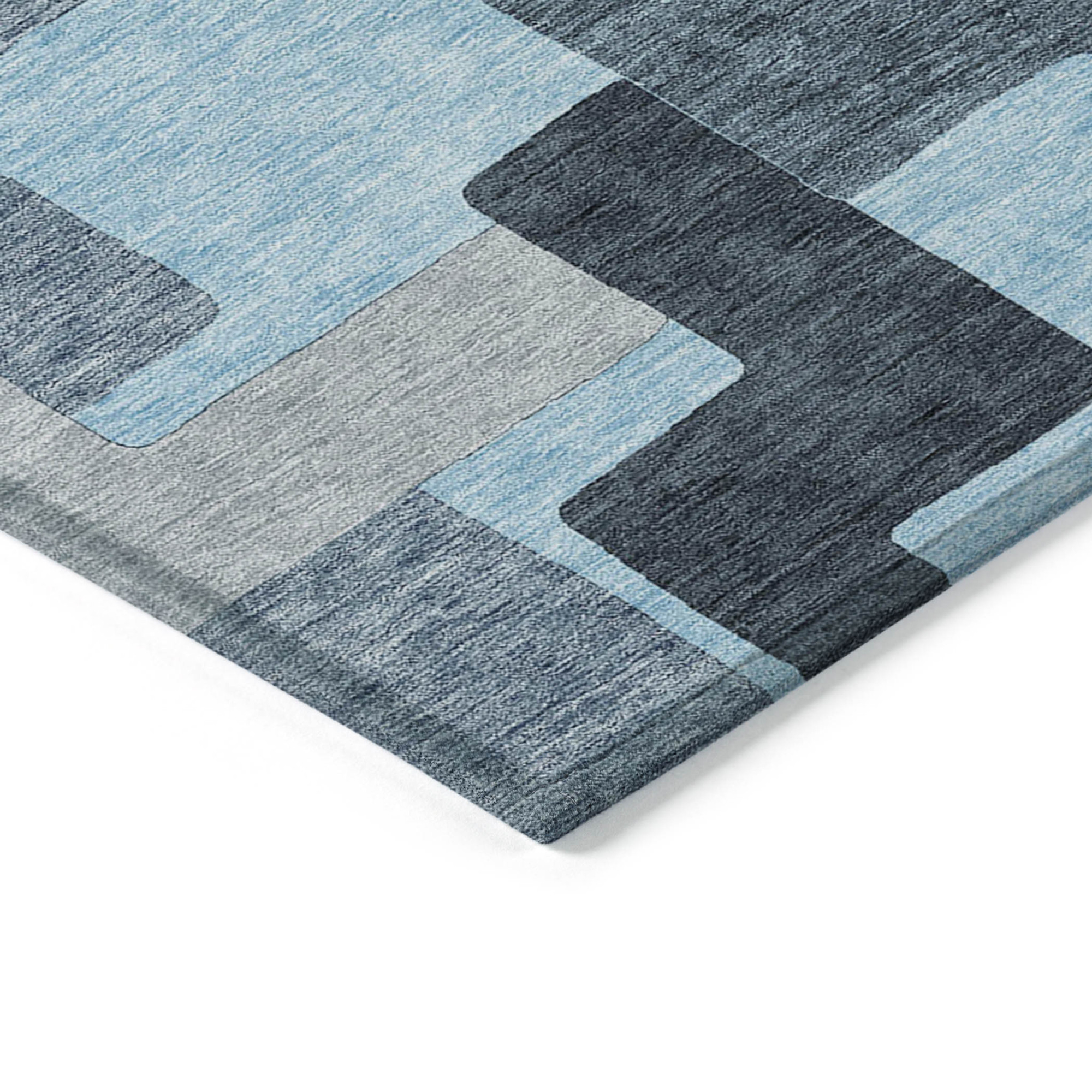 10' X 14' Sky Blue Denim Blue And Gray Geometric Washable Indoor Outdoor Area Rug - 1 - Sports & Outdoor