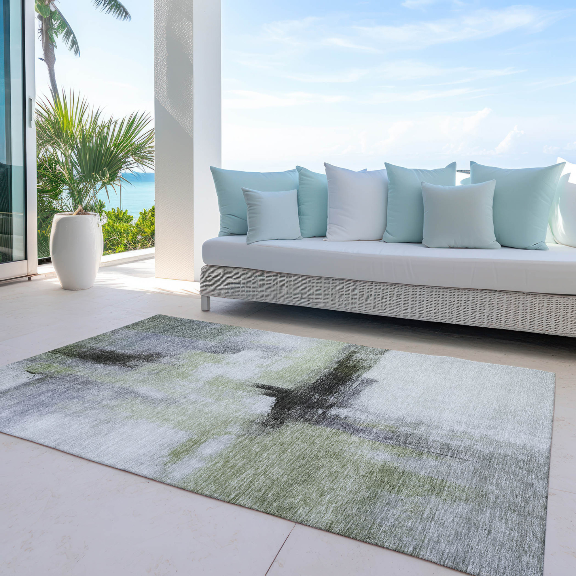 10' X 14' Sage Black And Gray Abstract Washable Indoor Outdoor Area Rug - 1 - Sports & Outdoor