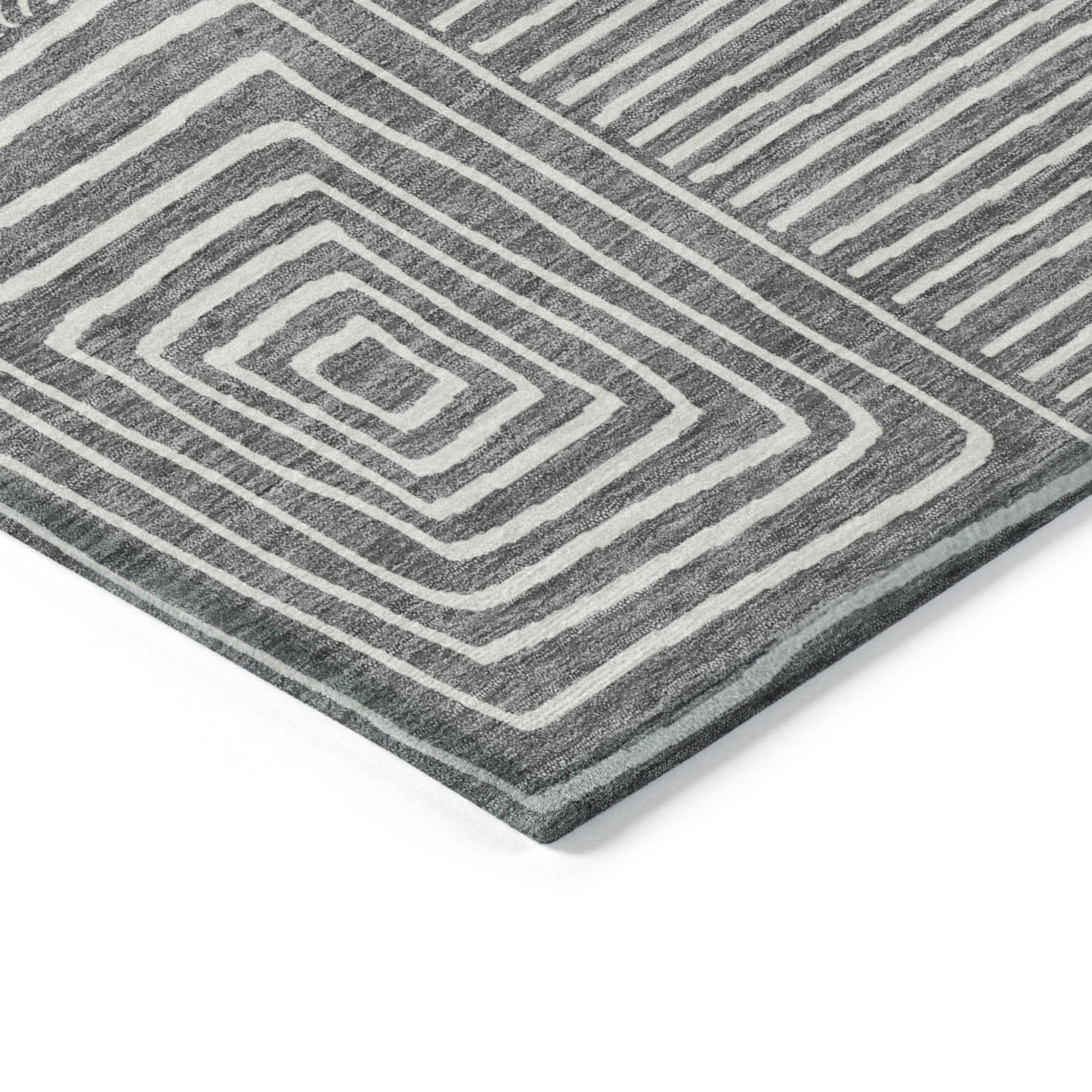 10' X 14' Charcoal And Ivory Geometric Washable Indoor Outdoor Area Rug - 1 - Sports & Outdoor