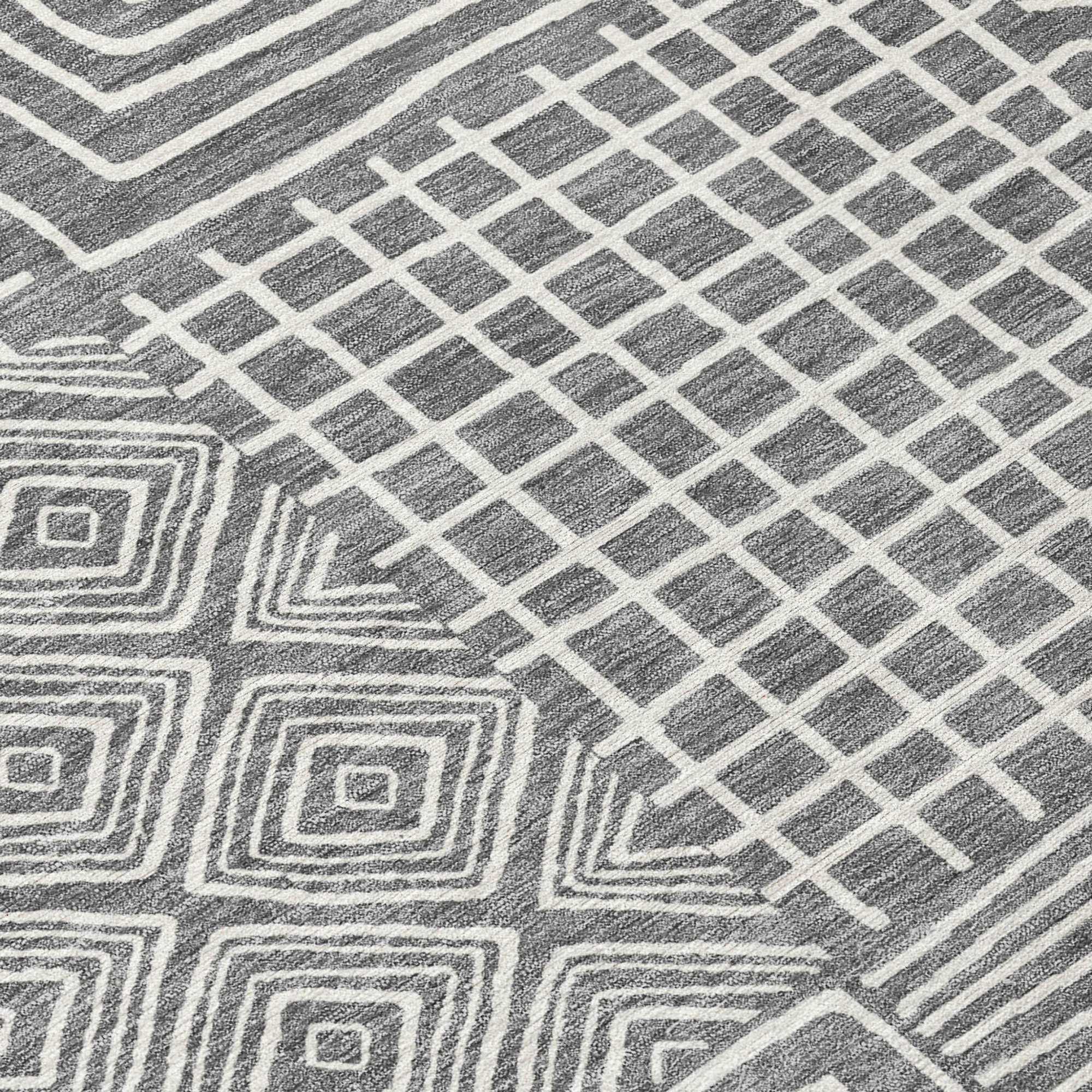 10' X 14' Charcoal And Ivory Geometric Washable Indoor Outdoor Area Rug - 1 - Sports & Outdoor