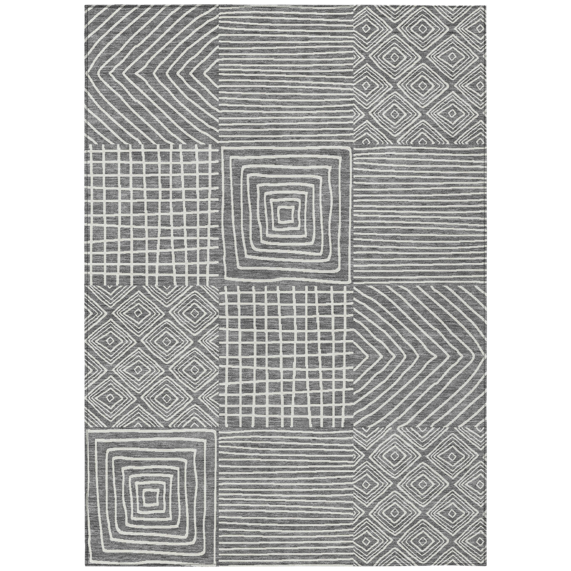 10' X 14' Charcoal And Ivory Geometric Washable Indoor Outdoor Area Rug - 1 - Sports & Outdoor