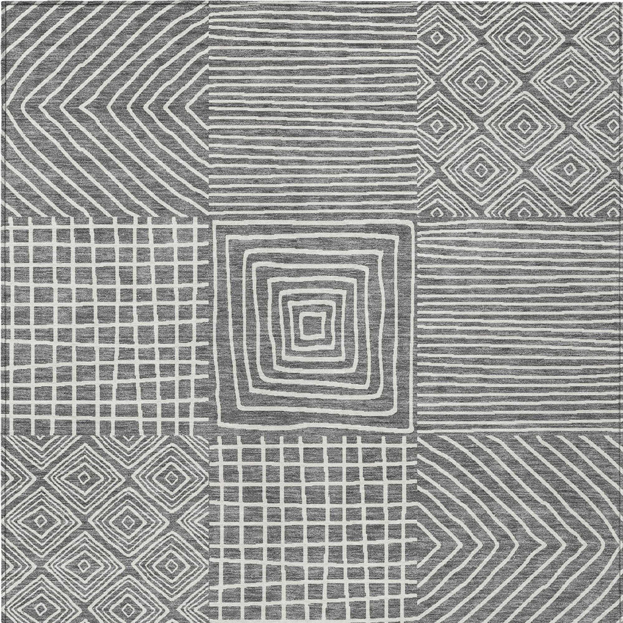10' X 14' Charcoal And Ivory Geometric Washable Indoor Outdoor Area Rug - 1 - Sports & Outdoor