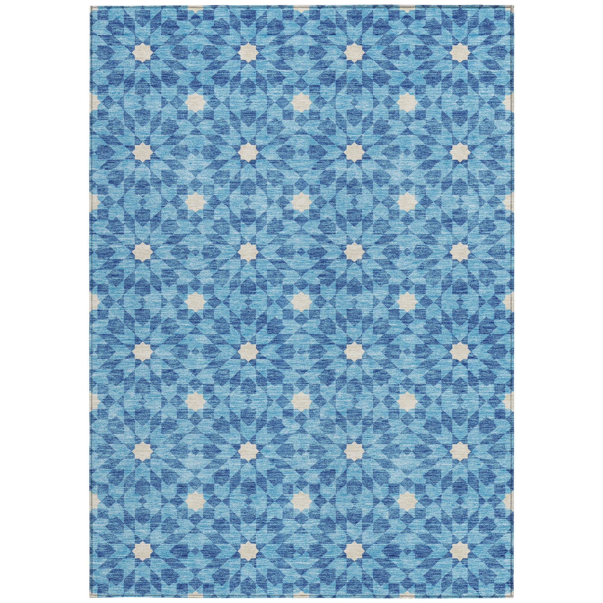 10' X 14' Denim Blue And Ivory Floral Medallion Washable Indoor Outdoor Area Rug - 1 - Sports & Outdoor