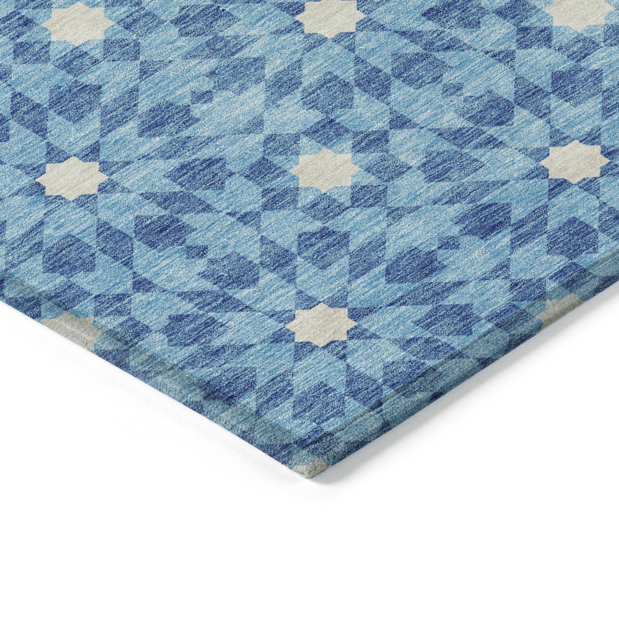 10' X 14' Denim Blue And Ivory Floral Medallion Washable Indoor Outdoor Area Rug - 1 - Sports & Outdoor