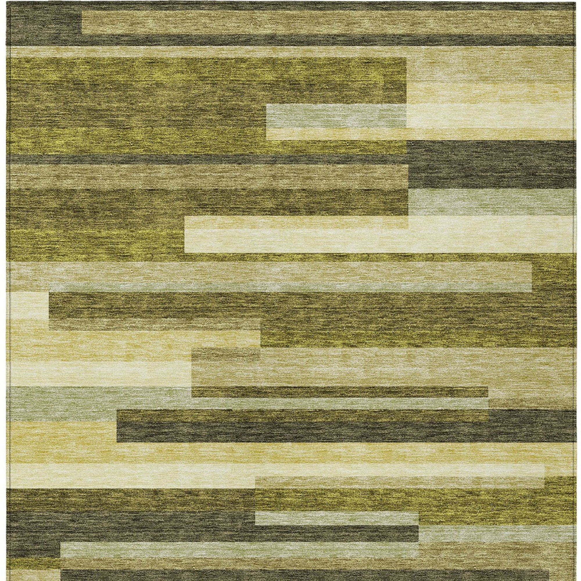 10' X 14' Olive Green Ivory And Beige Striped Washable Indoor Outdoor Area Rug - 1 - Sports & Outdoor