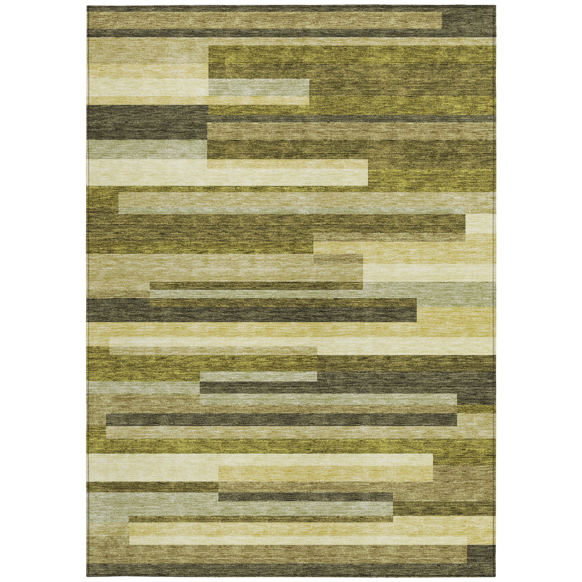 10' X 14' Olive Green Ivory And Beige Striped Washable Indoor Outdoor Area Rug - 1 - Sports & Outdoor