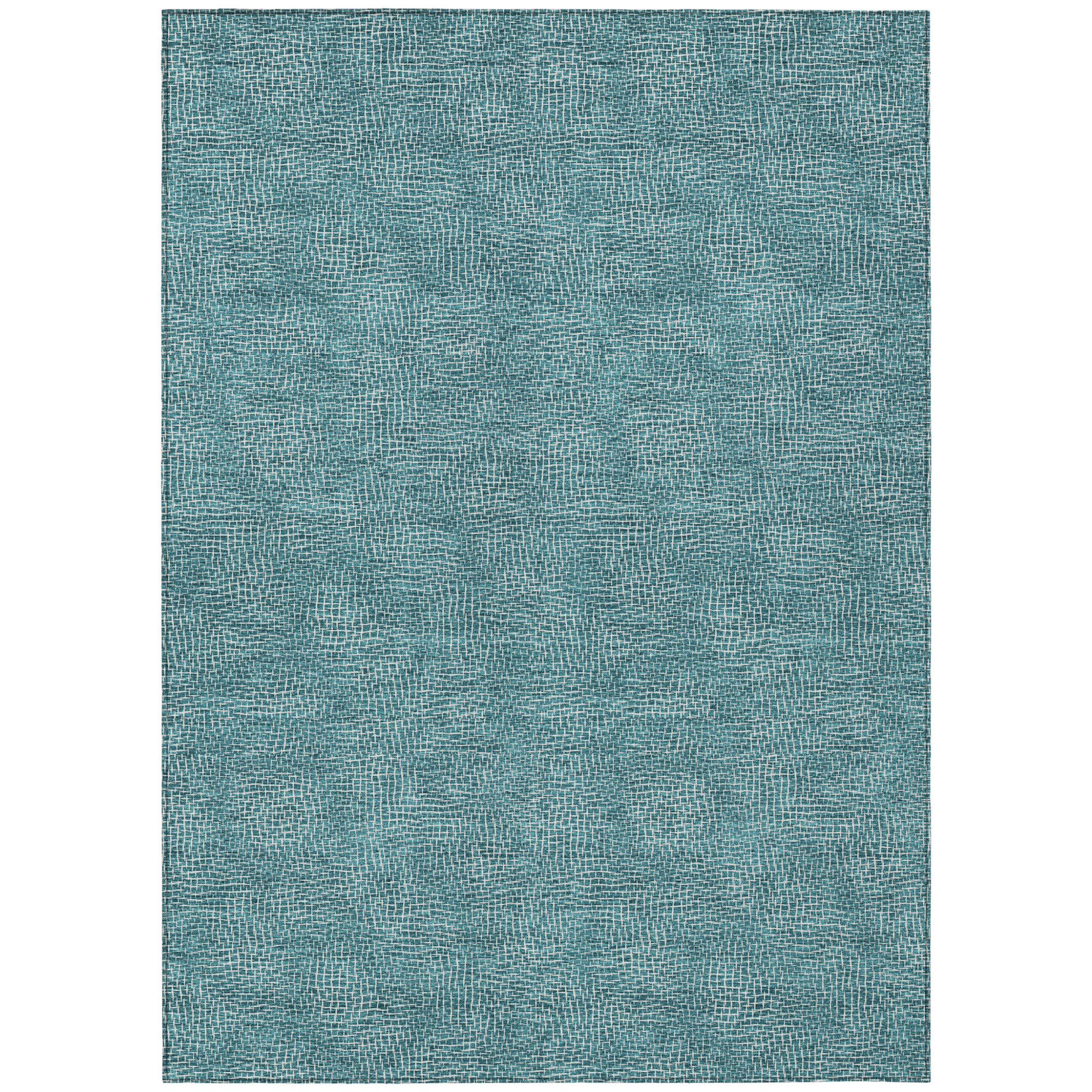 10' X 14' Teal Blue And Ivory Geometric Washable Indoor Outdoor Area Rug - 1 - Sports & Outdoor
