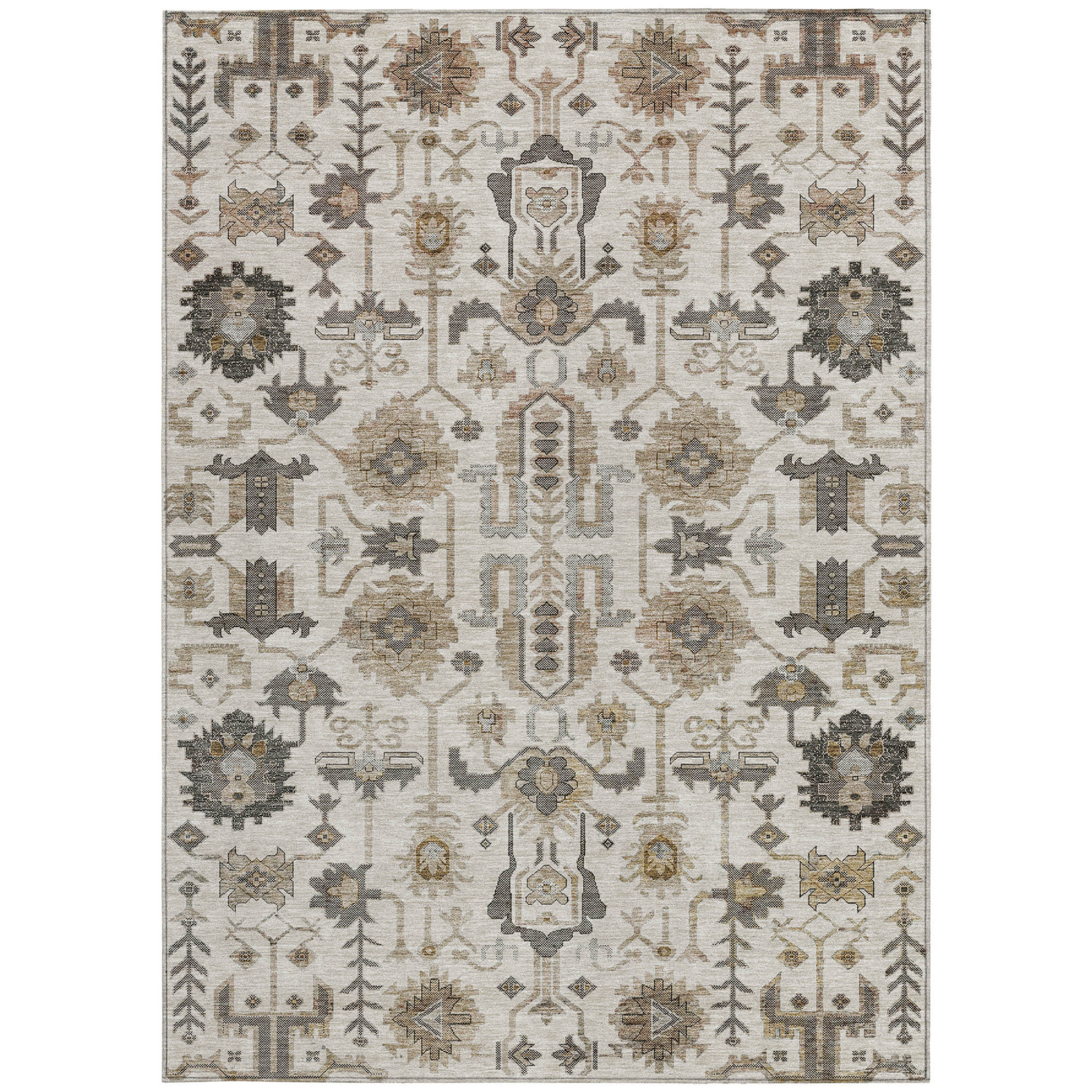 10' X 14' Ivory Beige And Taupe Oriental Washable Indoor Outdoor Area Rug - 1 - Sports & Outdoor