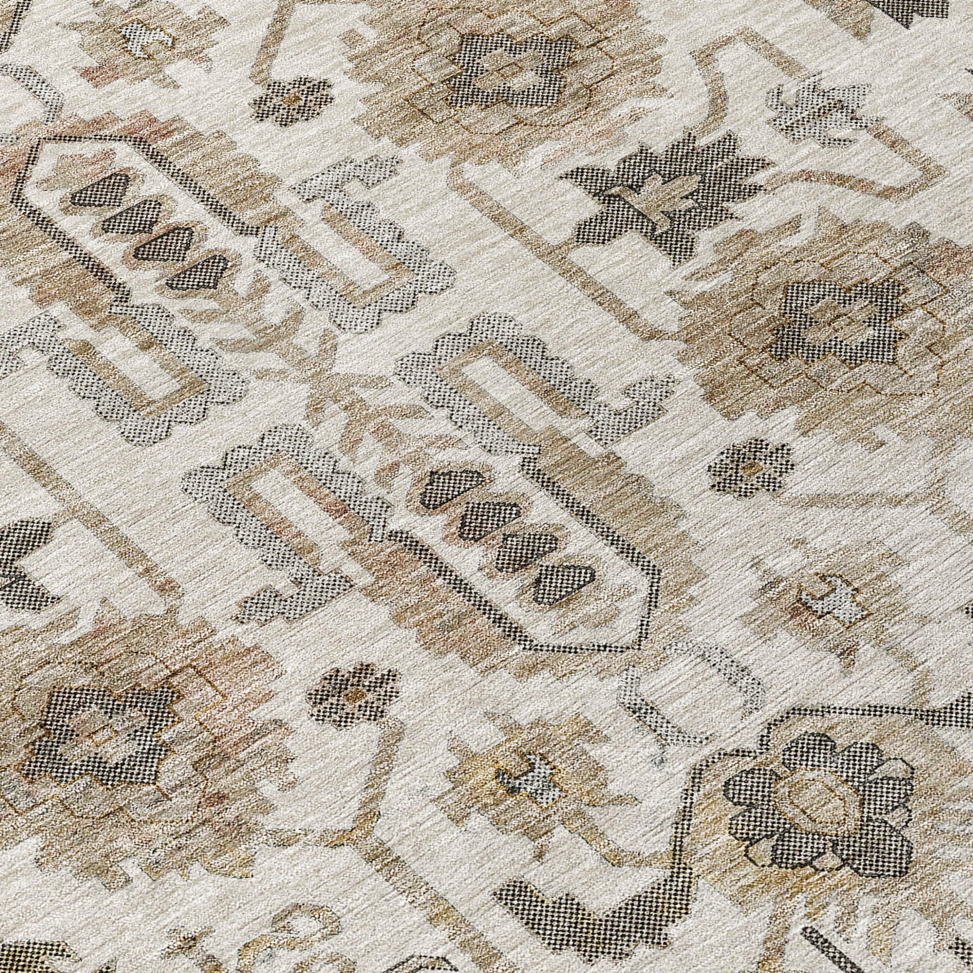 10' X 14' Ivory Beige And Taupe Oriental Washable Indoor Outdoor Area Rug - 1 - Sports & Outdoor