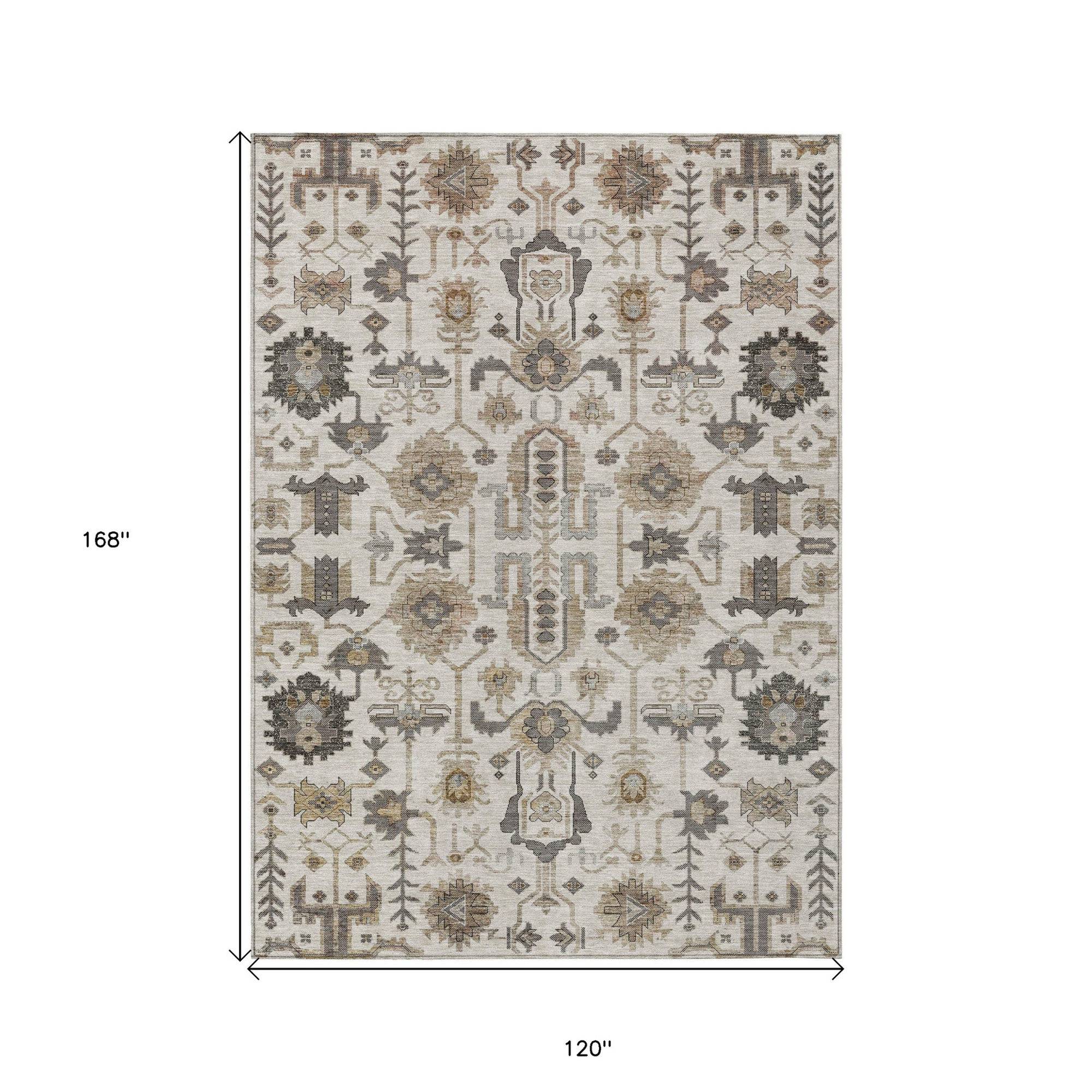 10' X 14' Ivory Beige And Taupe Oriental Washable Indoor Outdoor Area Rug - 1 - Sports & Outdoor