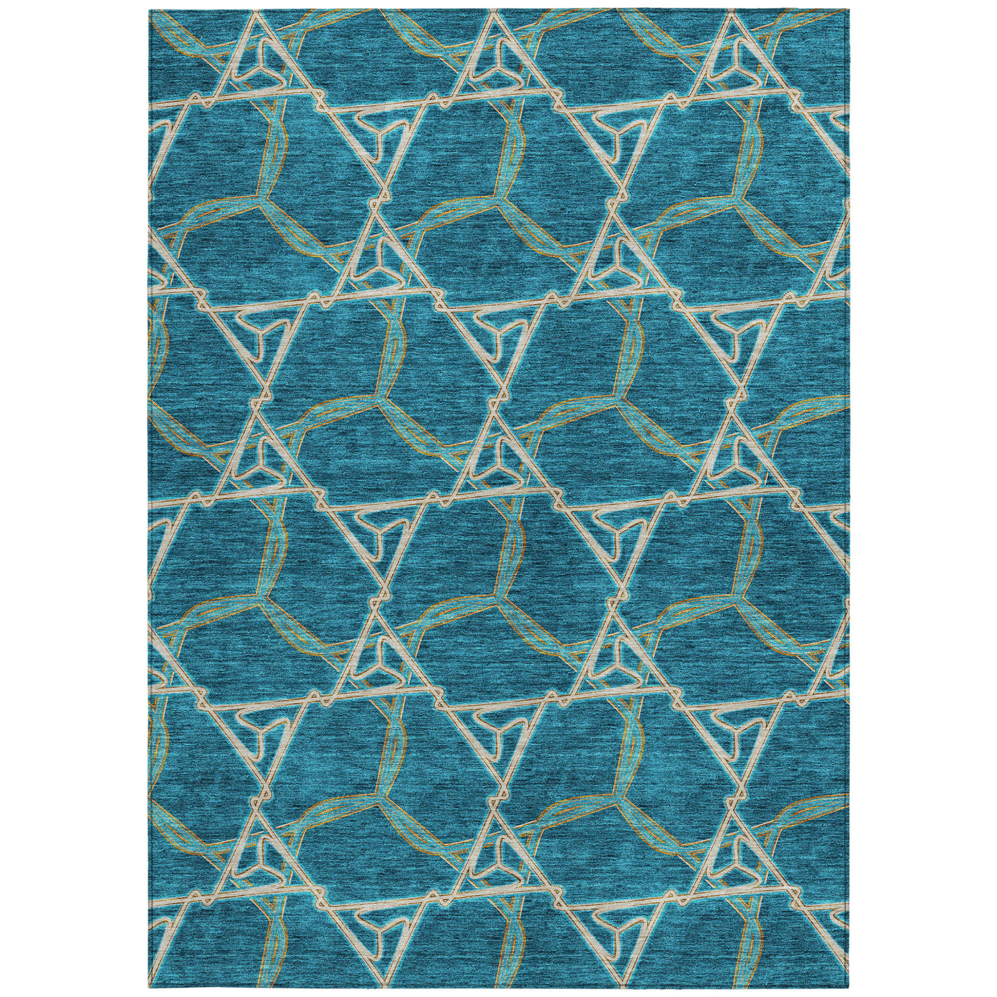 10' X 14' Teal Blue And Beige Geometric Washable Indoor Outdoor Area Rug - 1 - Sports & Outdoor
