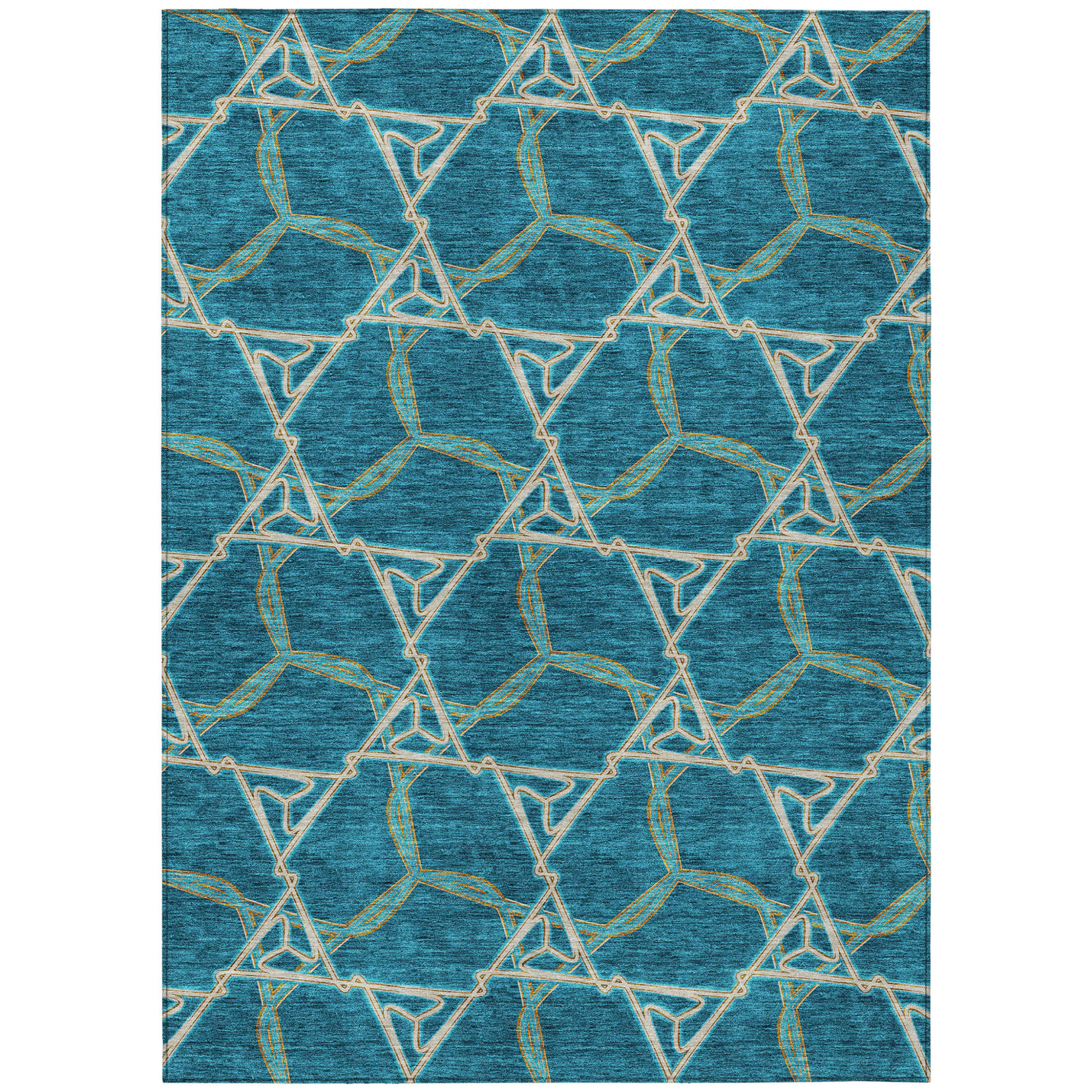 10' X 14' Teal Blue And Beige Geometric Washable Indoor Outdoor Area Rug - 1 - Sports & Outdoor
