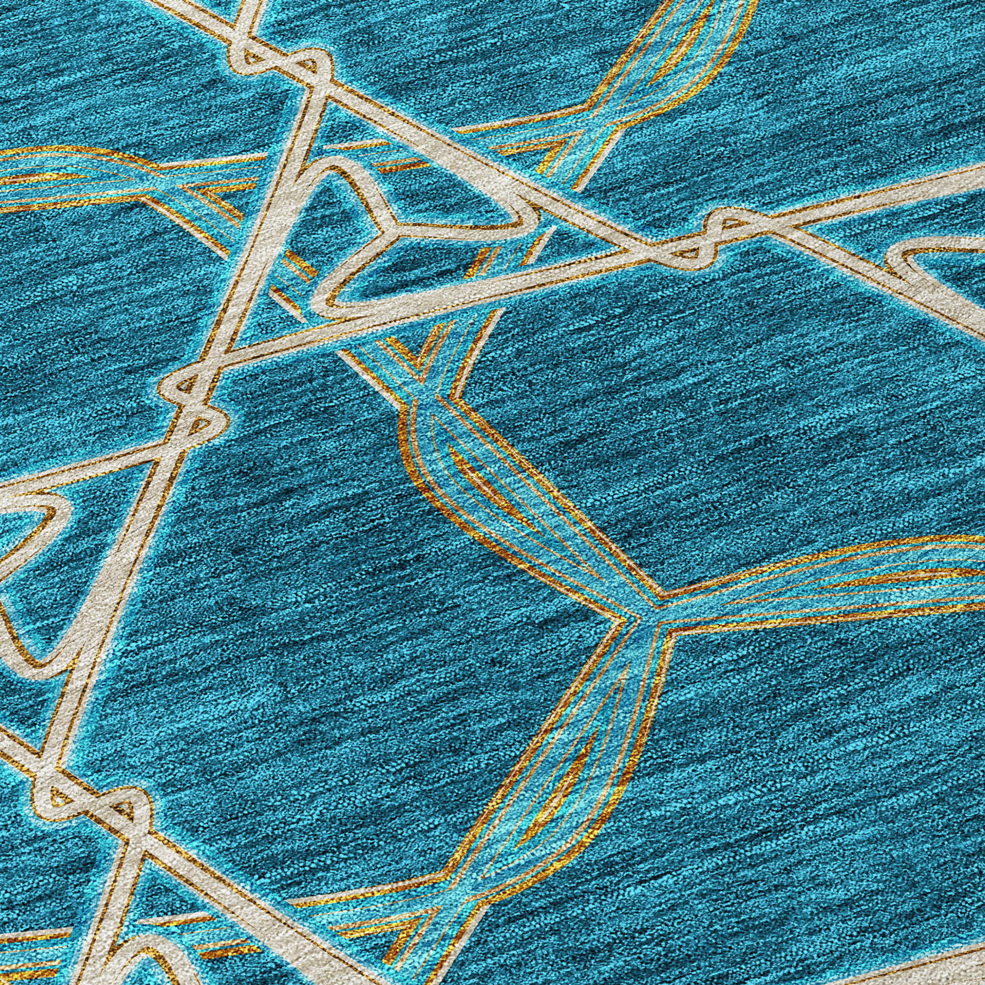 10' X 14' Teal Blue And Beige Geometric Washable Indoor Outdoor Area Rug - 1 - Sports & Outdoor