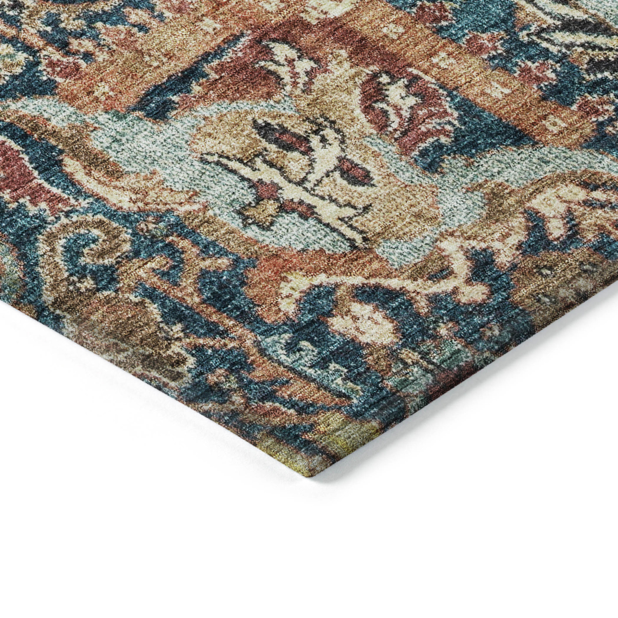 10' X 14' Navy Blue Terra Cotta And Beige Damask Washable Indoor Outdoor Area Rug - 1 - Sports & Outdoor