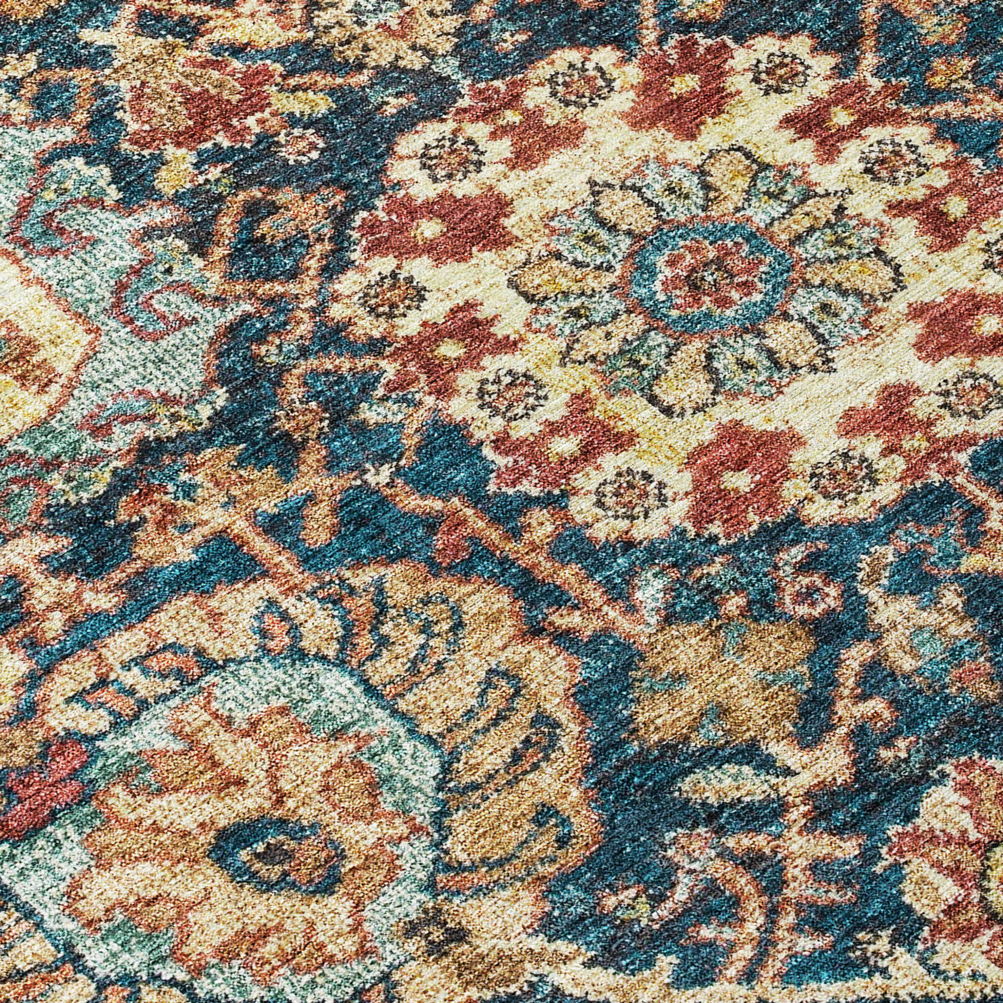 10' X 14' Navy Blue Terra Cotta And Beige Damask Washable Indoor Outdoor Area Rug - 1 - Sports & Outdoor