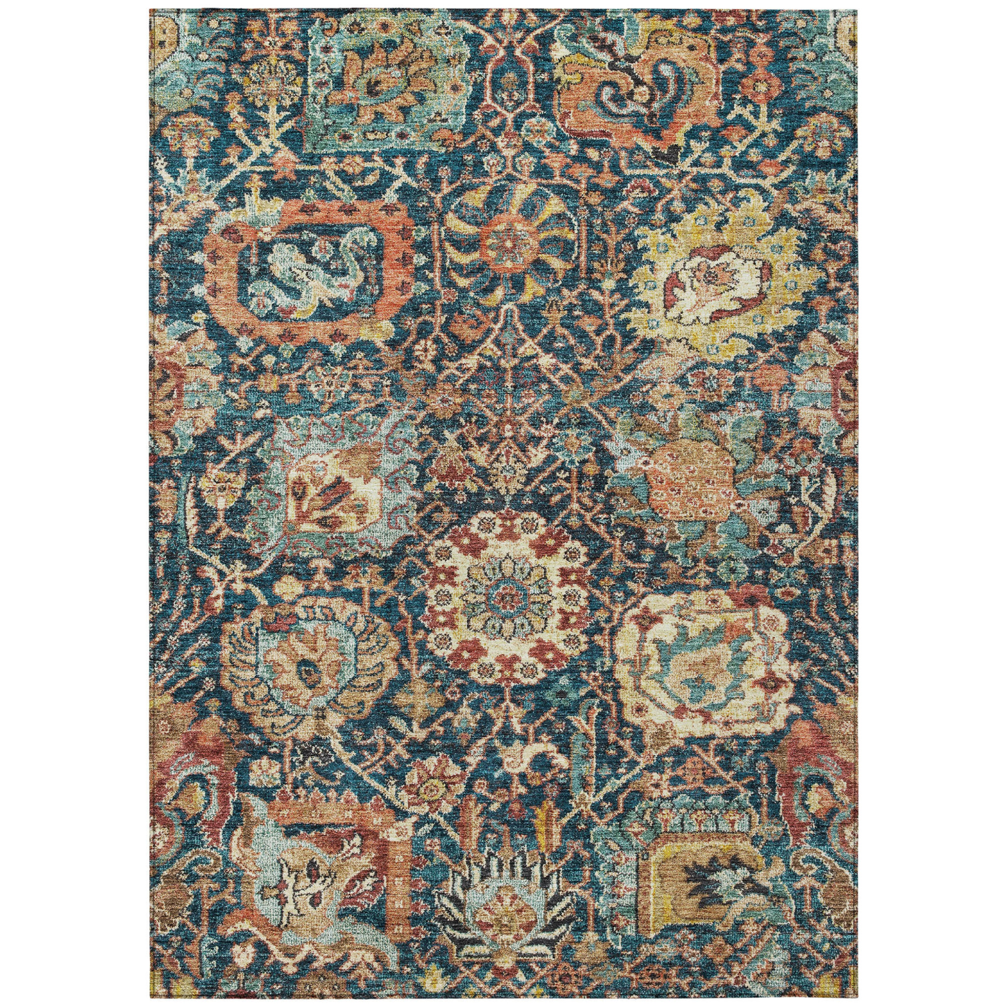 10' X 14' Navy Blue Terra Cotta And Beige Damask Washable Indoor Outdoor Area Rug - 1 - Sports & Outdoor