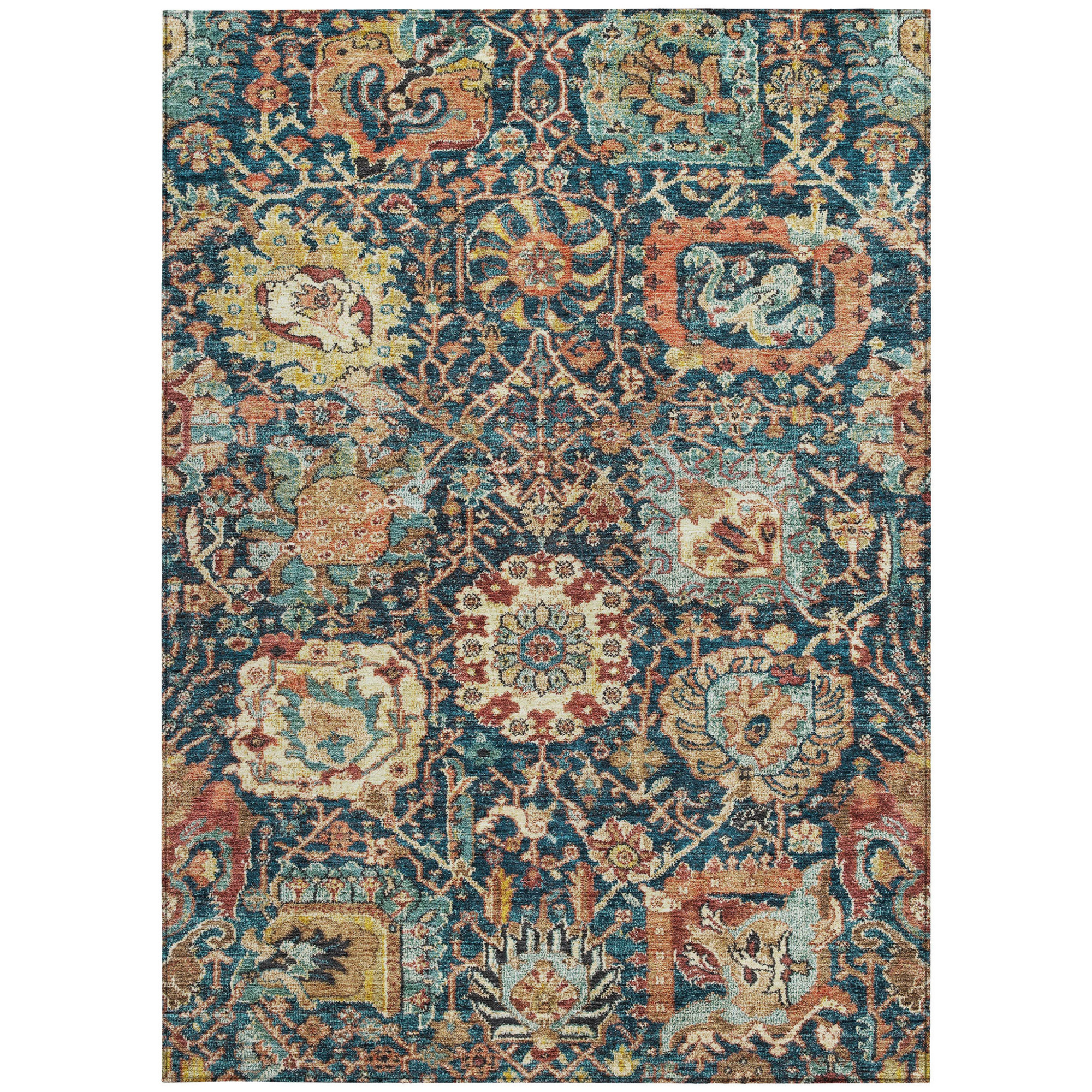 10' X 14' Navy Blue Terra Cotta And Beige Damask Washable Indoor Outdoor Area Rug - 1 - Sports & Outdoor