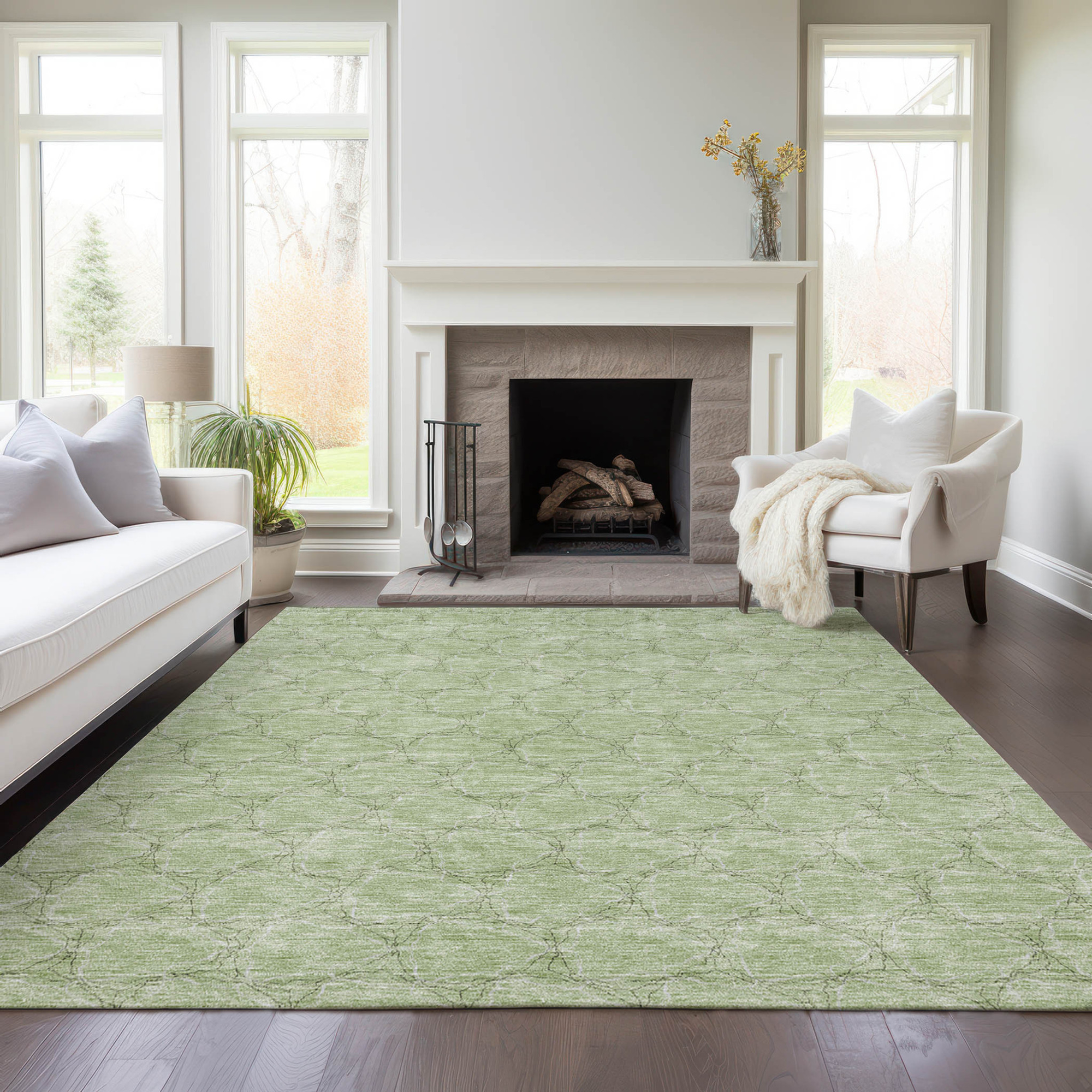 10' X 14' Sage And Ivory Geometric Washable Indoor Outdoor Area Rug - 1 - Sports & Outdoor