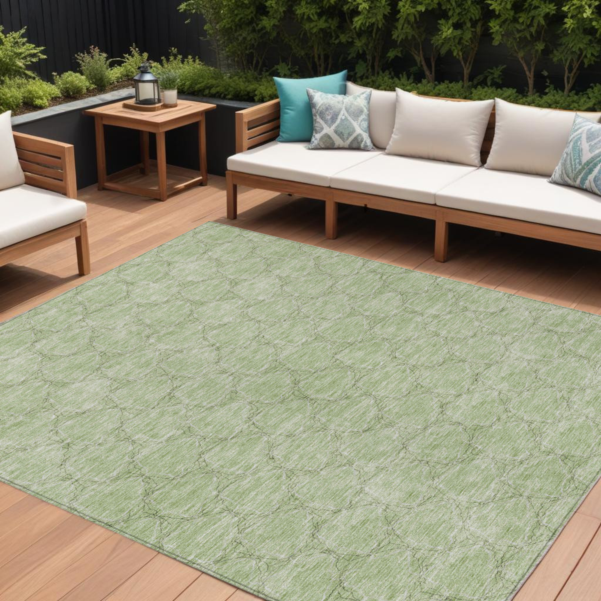 10' X 14' Sage And Ivory Geometric Washable Indoor Outdoor Area Rug - 1 - Sports & Outdoor