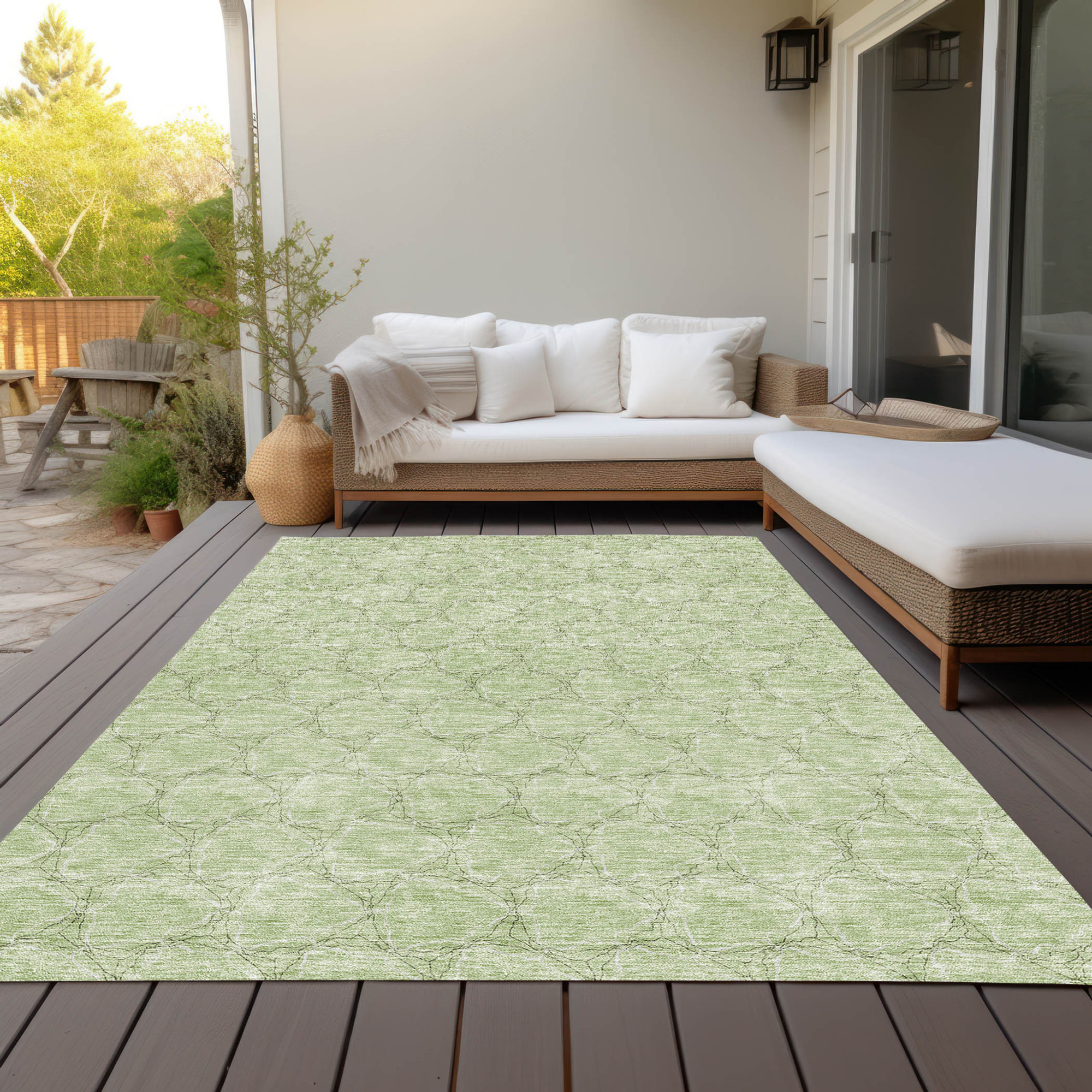 10' X 14' Sage And Ivory Geometric Washable Indoor Outdoor Area Rug - 1 - Sports & Outdoor