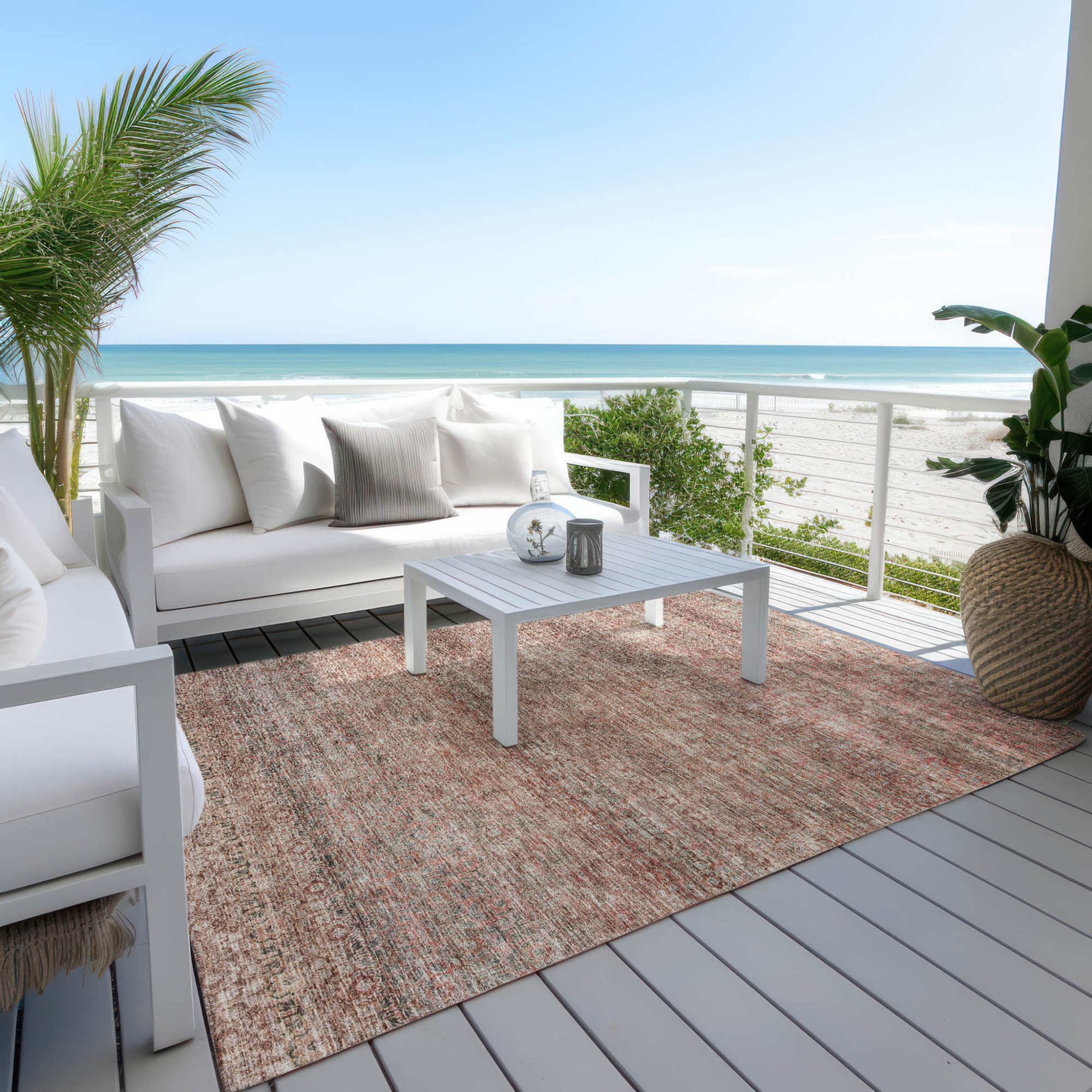 10' X 14' Coral And Black Striped Washable Indoor Outdoor Area Rug - 1 - Sports & Outdoor