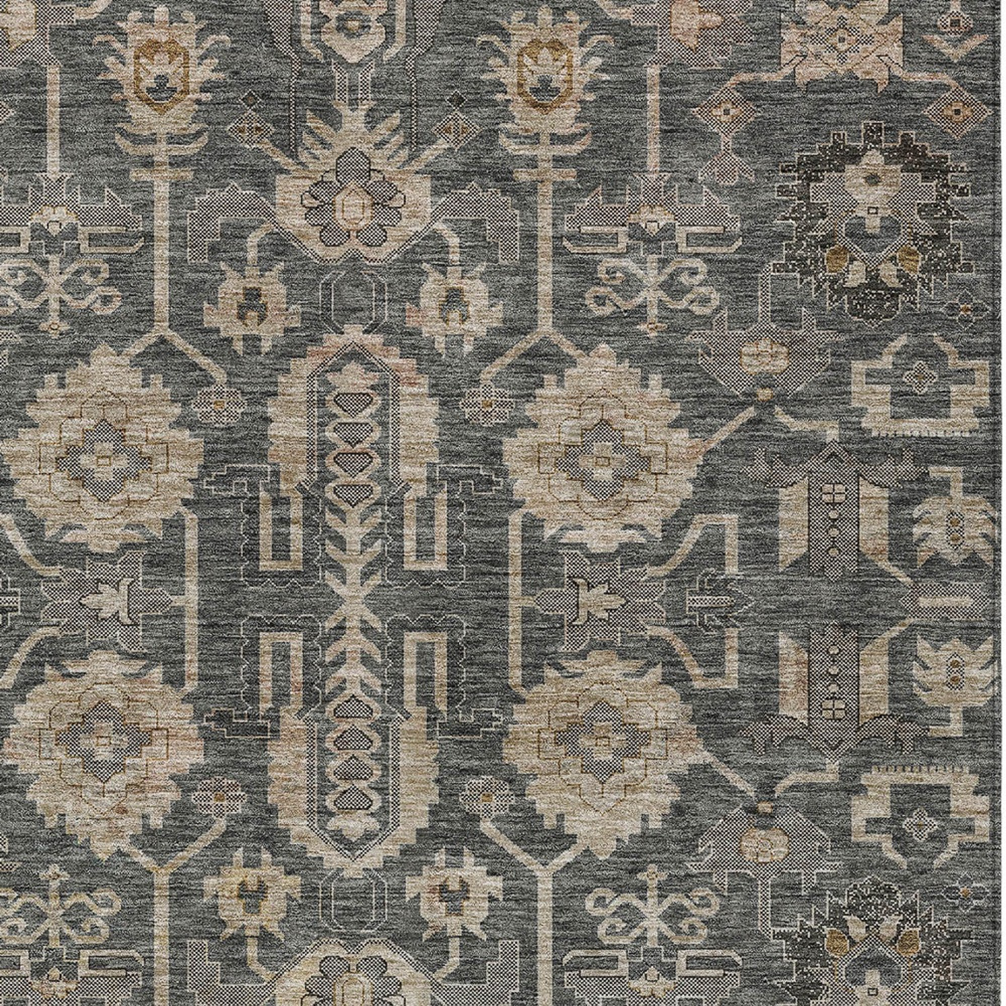 10' X 14' Gray Silver And Beige Oriental Washable Indoor Outdoor Area Rug - 1 - Sports & Outdoor