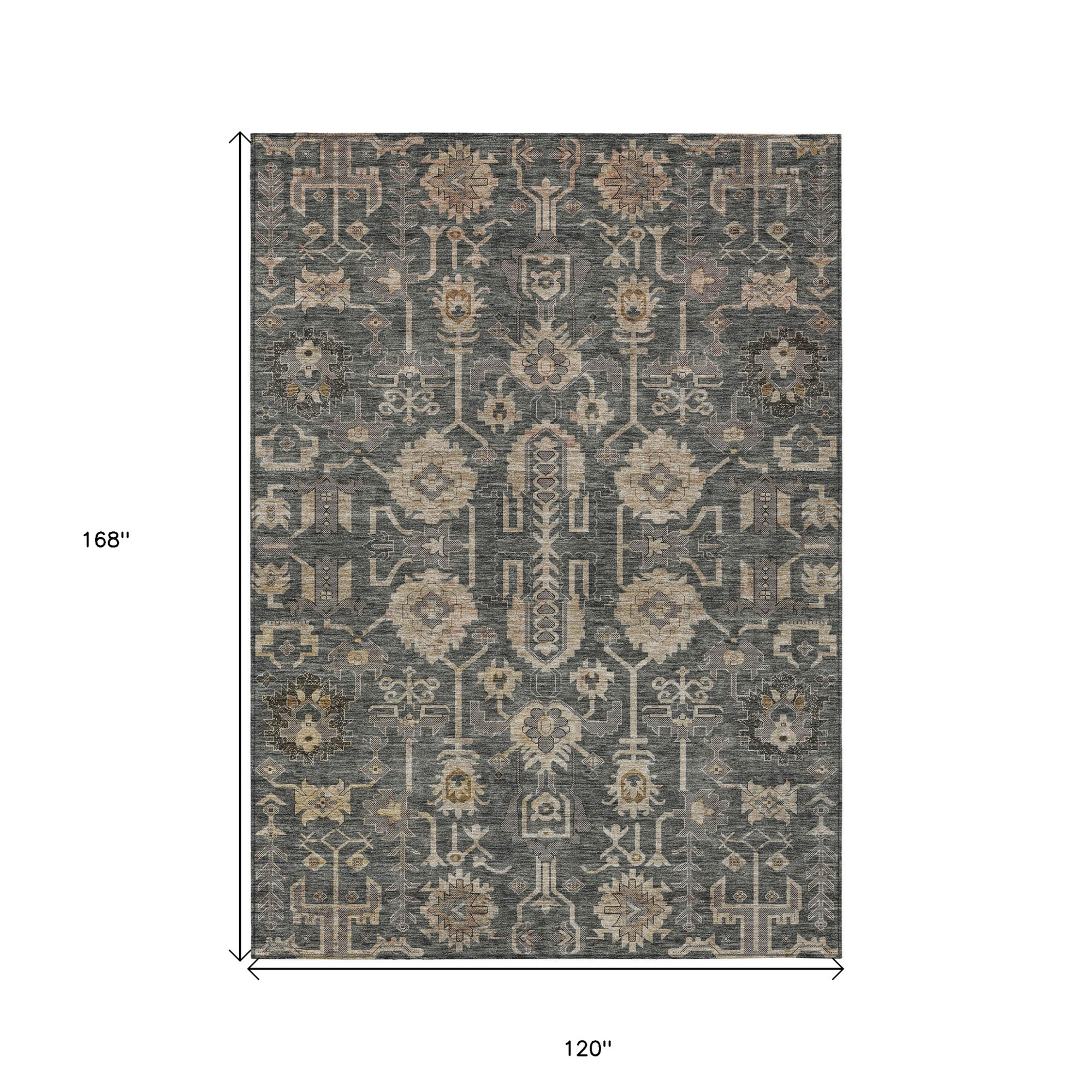 10' X 14' Gray Silver And Beige Oriental Washable Indoor Outdoor Area Rug - 1 - Sports & Outdoor