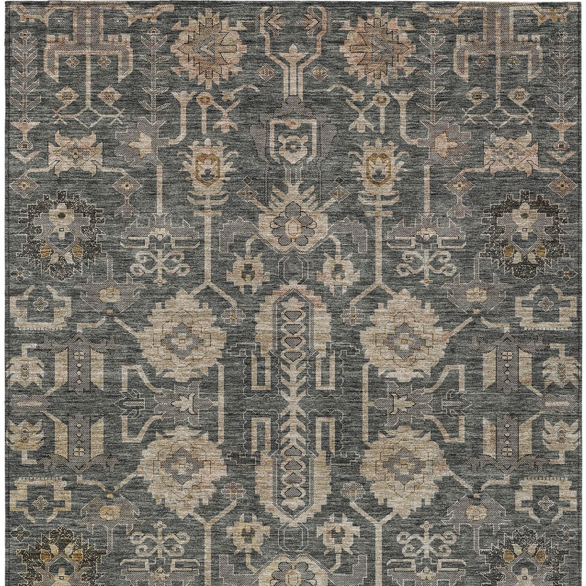 10' X 14' Gray Silver And Beige Oriental Washable Indoor Outdoor Area Rug - 1 - Sports & Outdoor