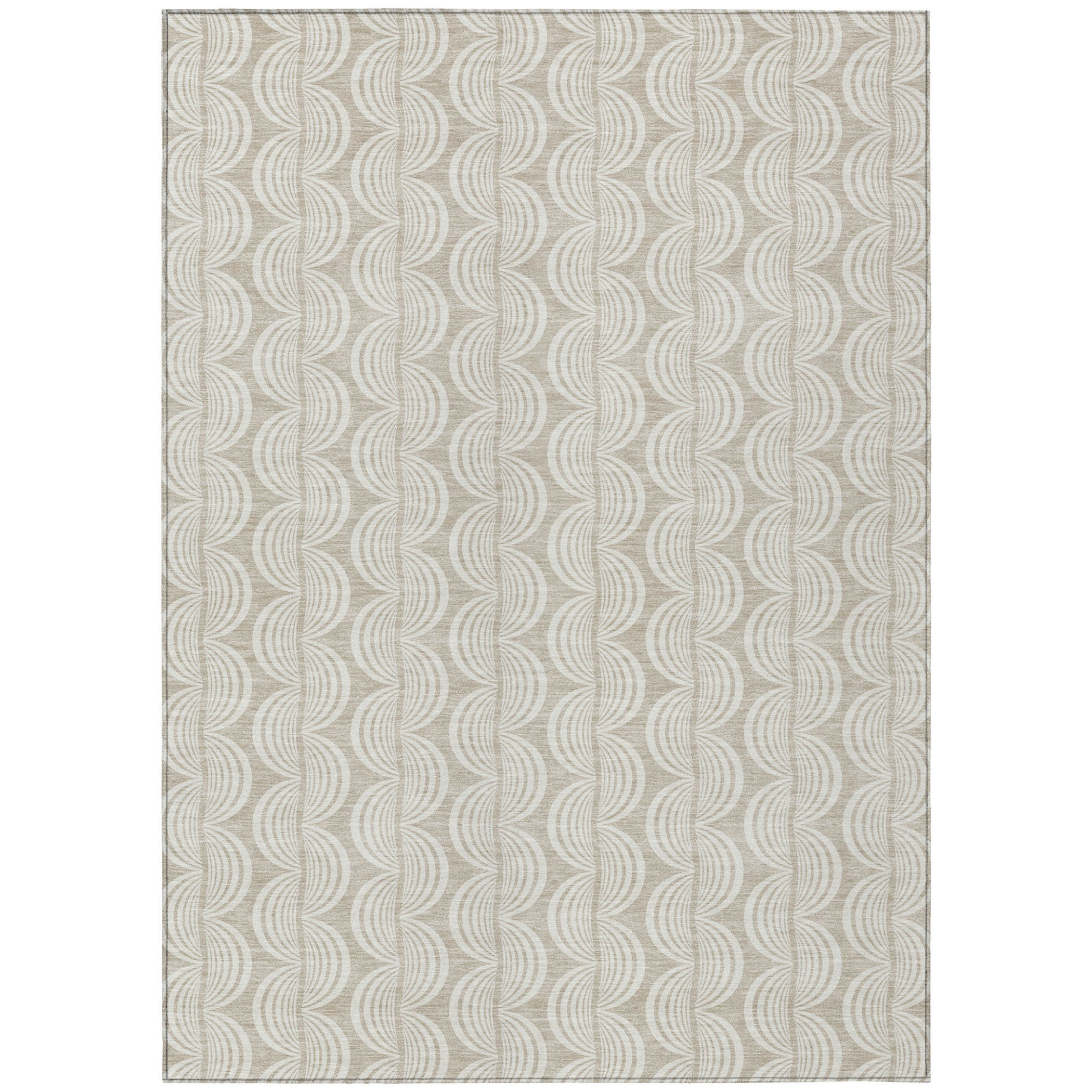 10' X 14' Beige And Ivory Ogee Washable Indoor Outdoor Area Rug - 1 - Sports & Outdoor