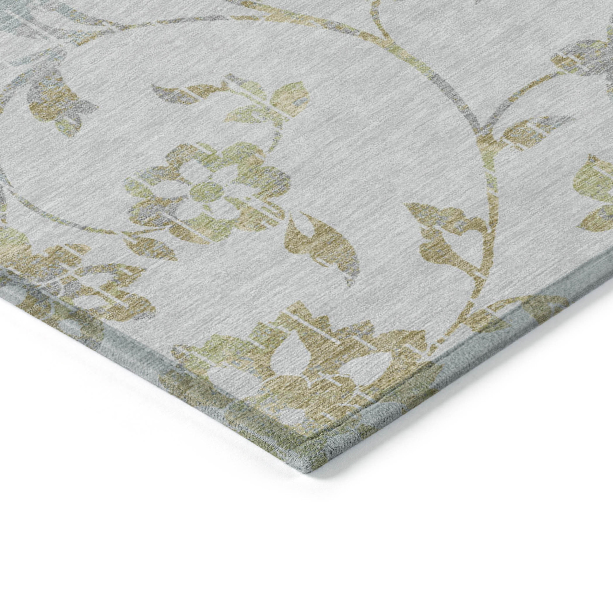 10' X 14' Silver Gray And Gold Floral Washable Indoor Outdoor Area Rug - 1 - Sports & Outdoor