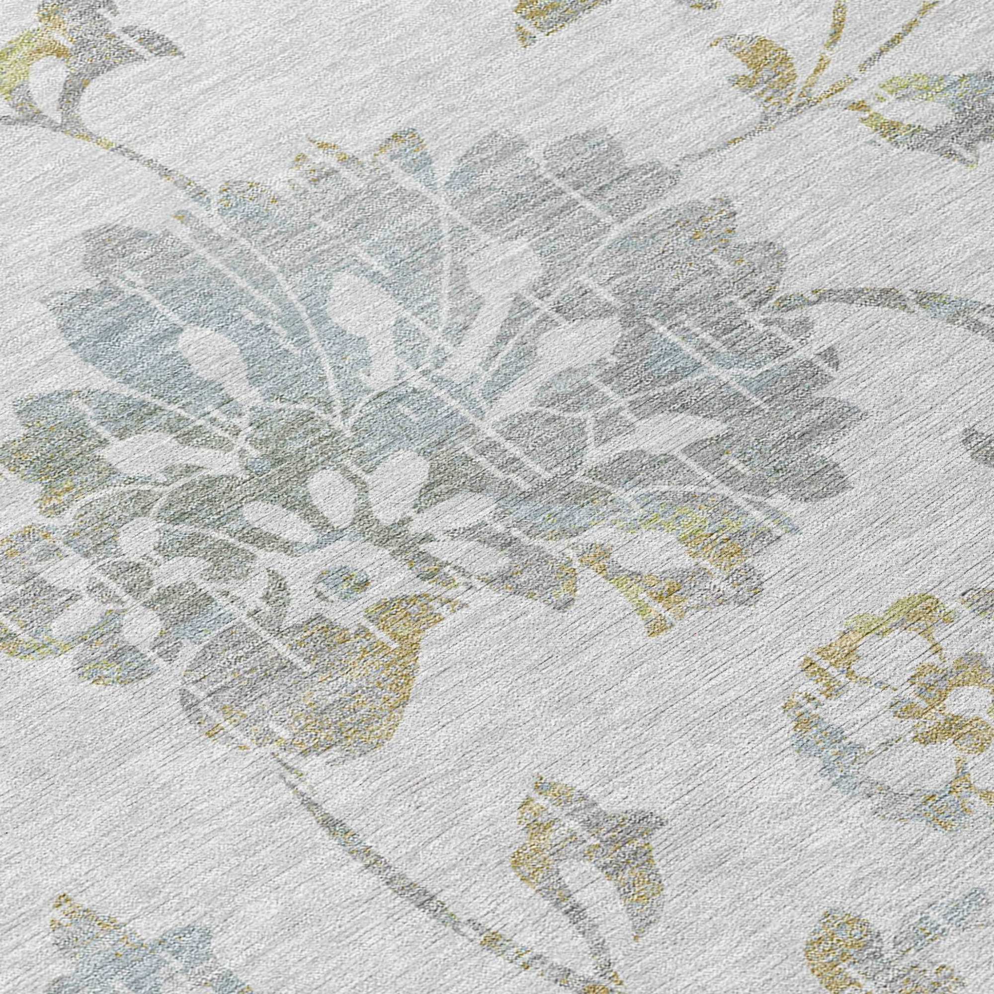 10' X 14' Silver Gray And Gold Floral Washable Indoor Outdoor Area Rug - 1 - Sports & Outdoor