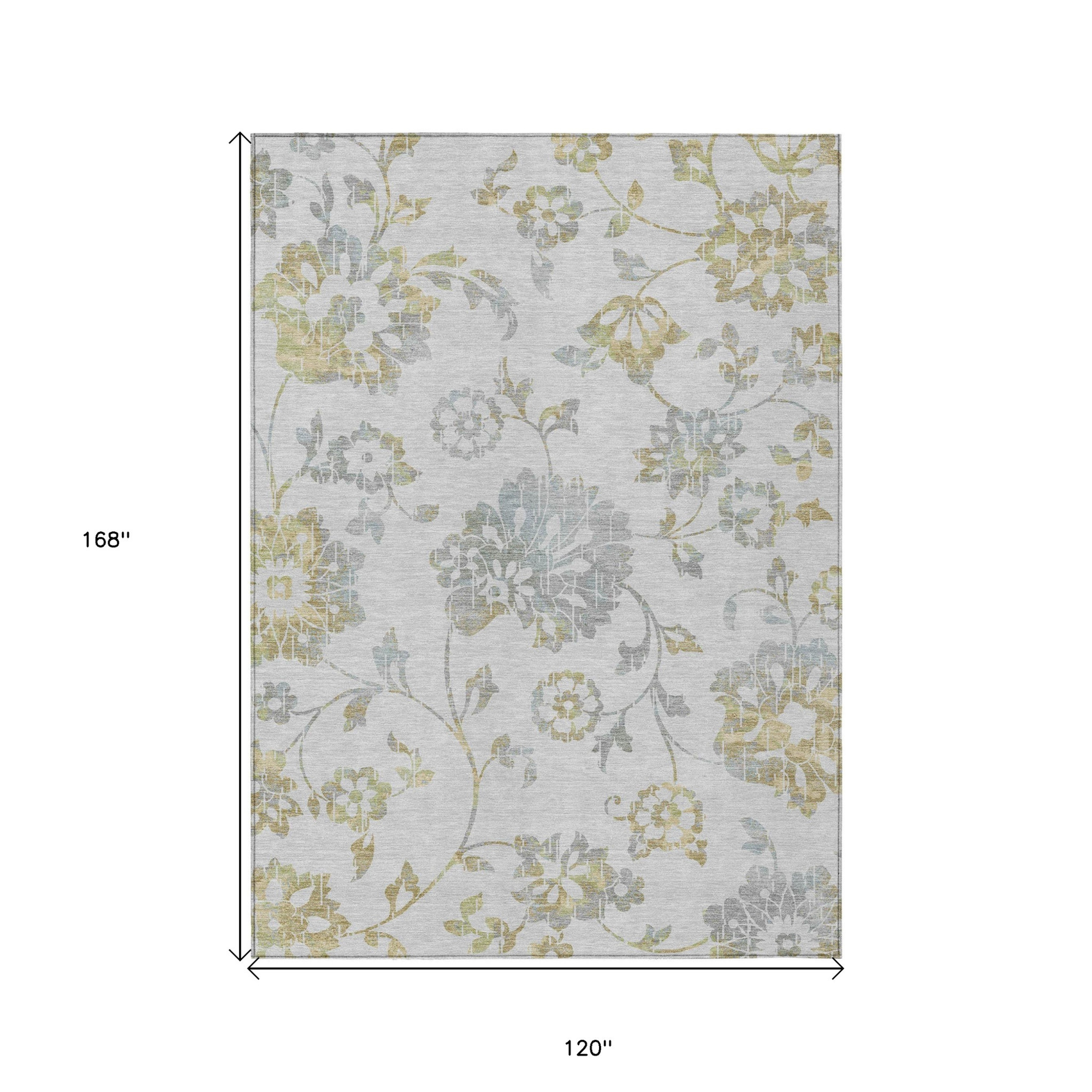 10' X 14' Silver Gray And Gold Floral Washable Indoor Outdoor Area Rug - 1 - Sports & Outdoor