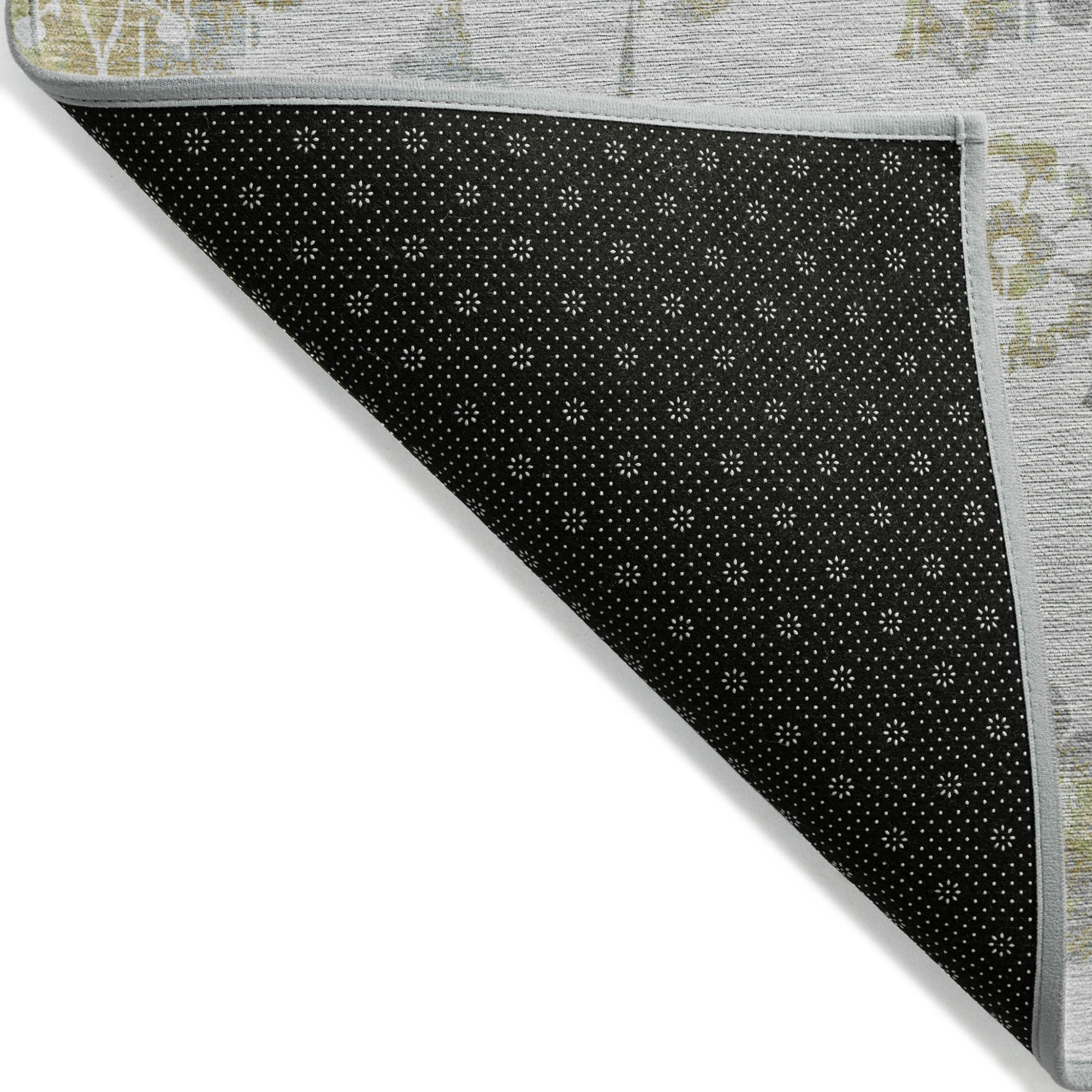 10' X 14' Silver Gray And Gold Floral Washable Indoor Outdoor Area Rug - 1 - Sports & Outdoor
