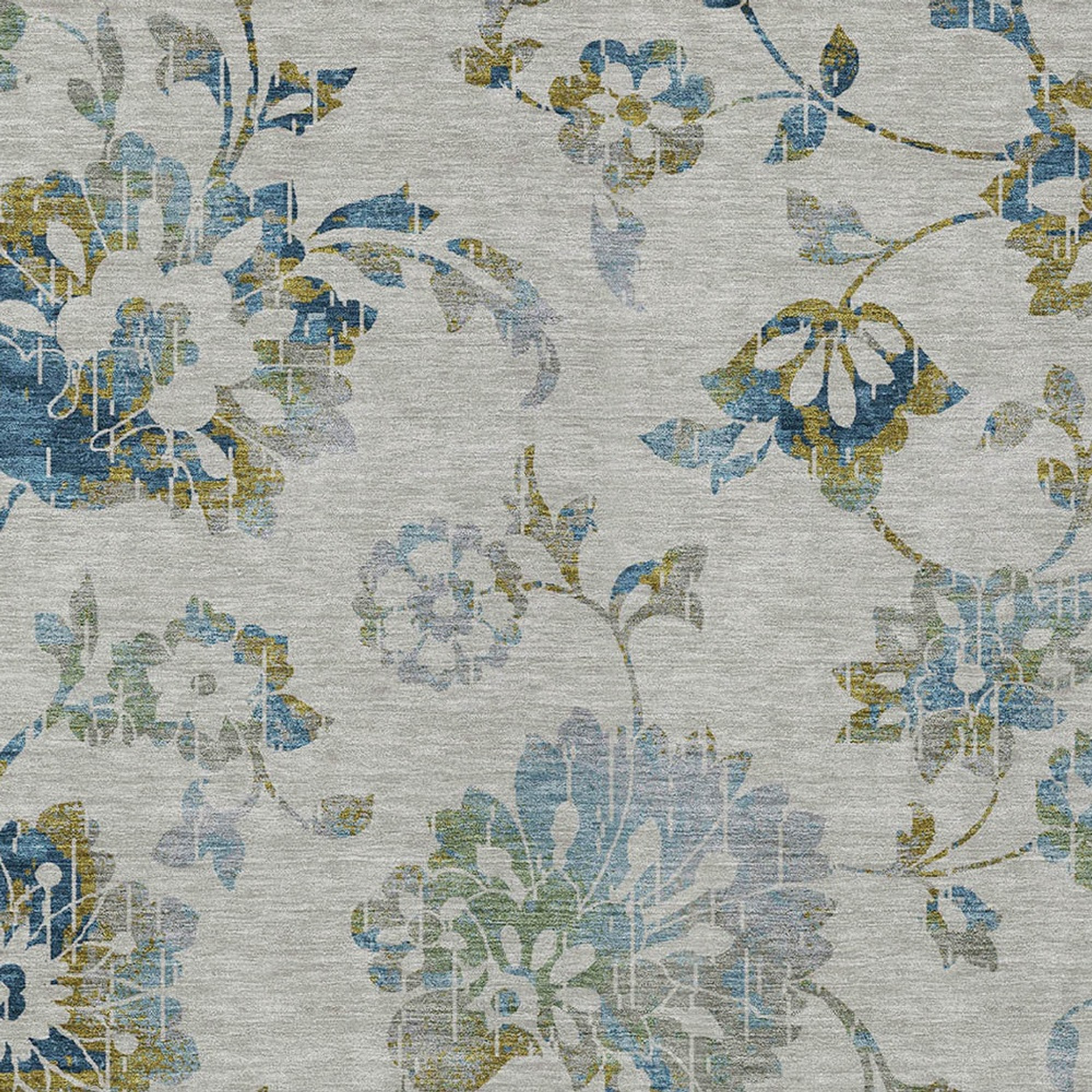 10' X 14' Taupe Navy Blue And Denim Blue Floral Washable Indoor Outdoor Area Rug - 1 - Sports & Outdoor