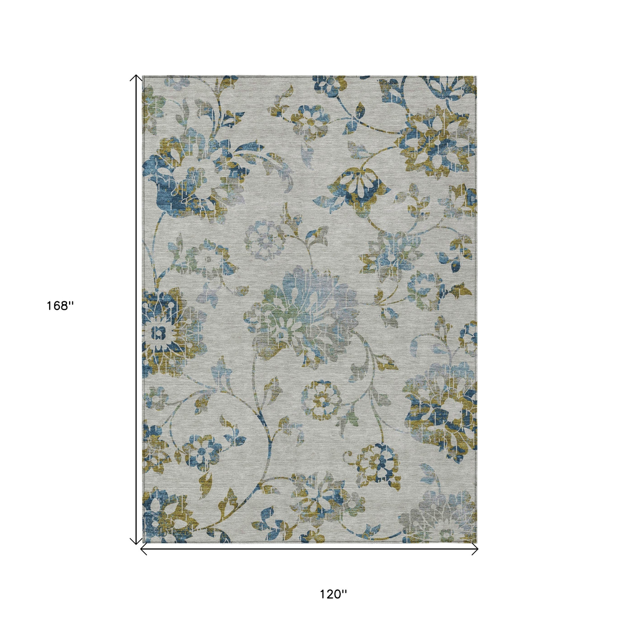 10' X 14' Taupe Navy Blue And Denim Blue Floral Washable Indoor Outdoor Area Rug - 1 - Sports & Outdoor