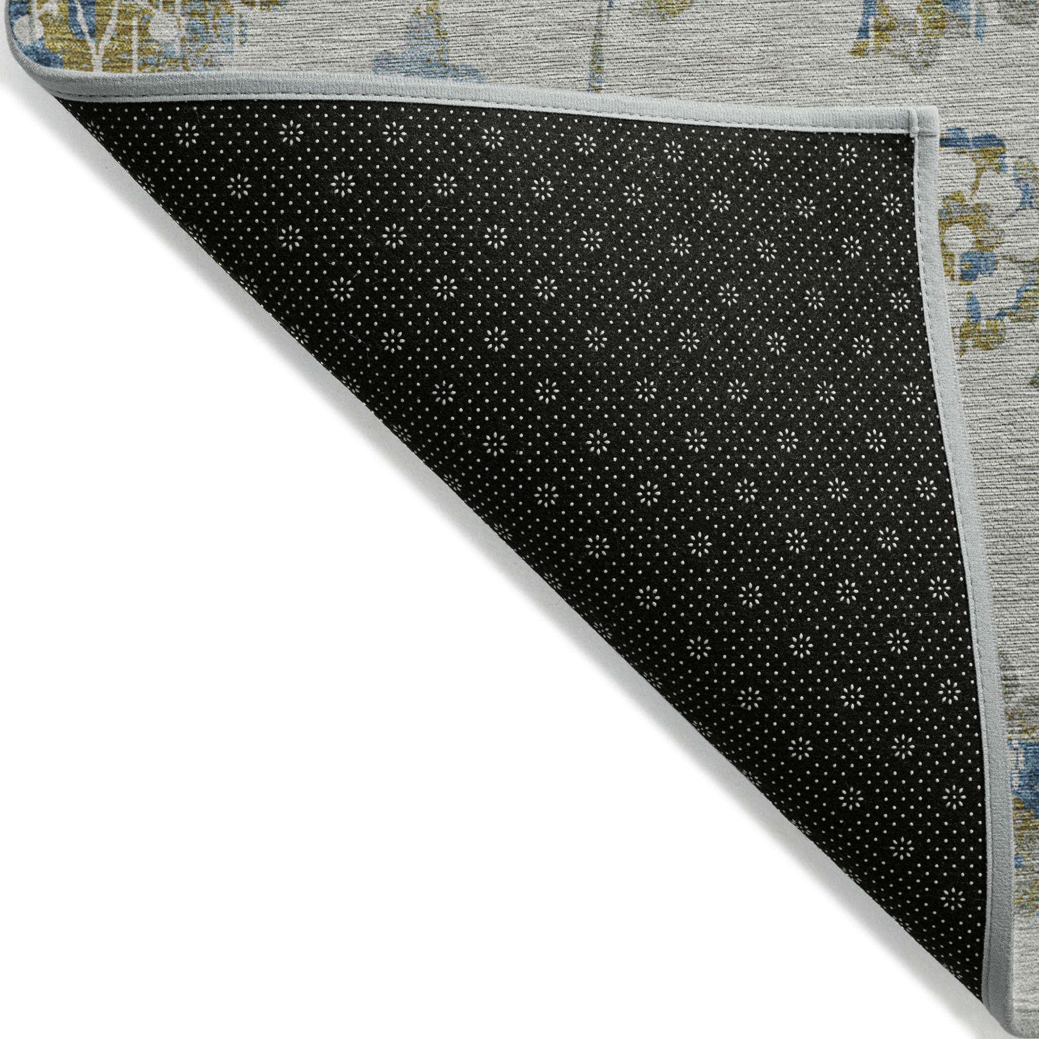 10' X 14' Taupe Navy Blue And Denim Blue Floral Washable Indoor Outdoor Area Rug - 1 - Sports & Outdoor